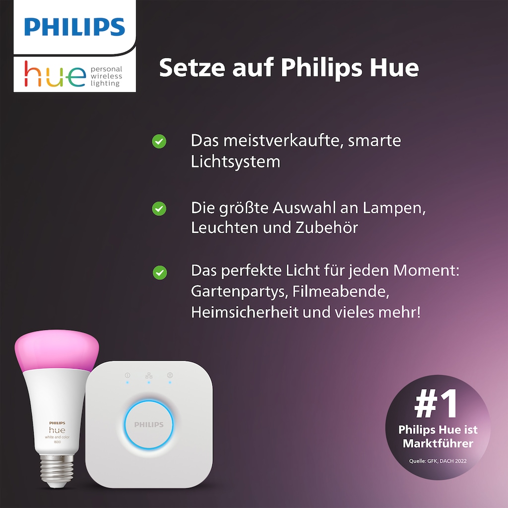 Philips Hue Smarte LED-Leuchte »White & Col. Amb. E27 2er Starter Set inkl. DimmerSwitch 2x1100«