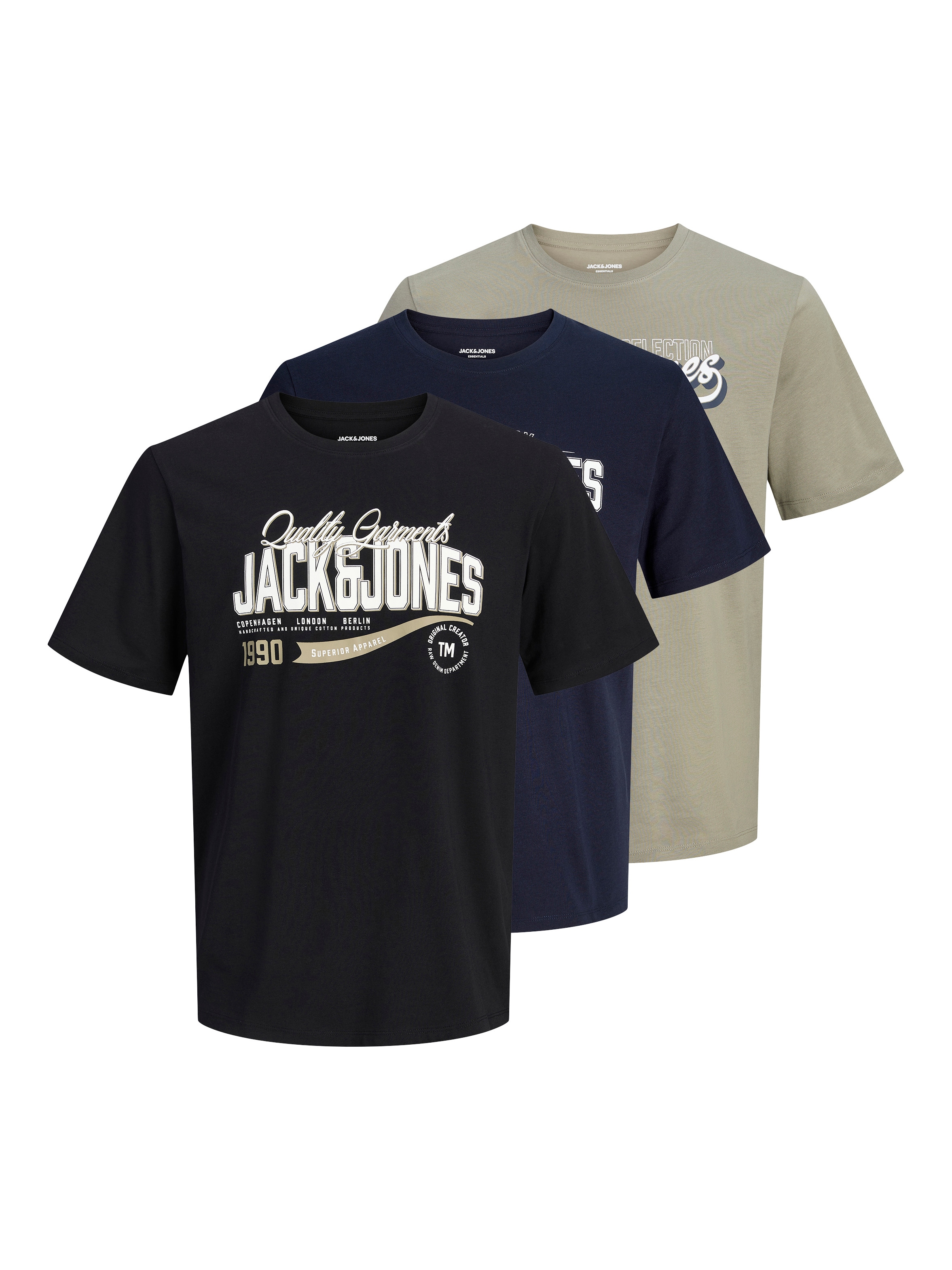 Jack & Jones T-Shirt »JJELOGO TEE SS O-NECK 2 COL AW26 3PK MP« Packung, 3 aus Baumwolle, mit geradem Abschluss