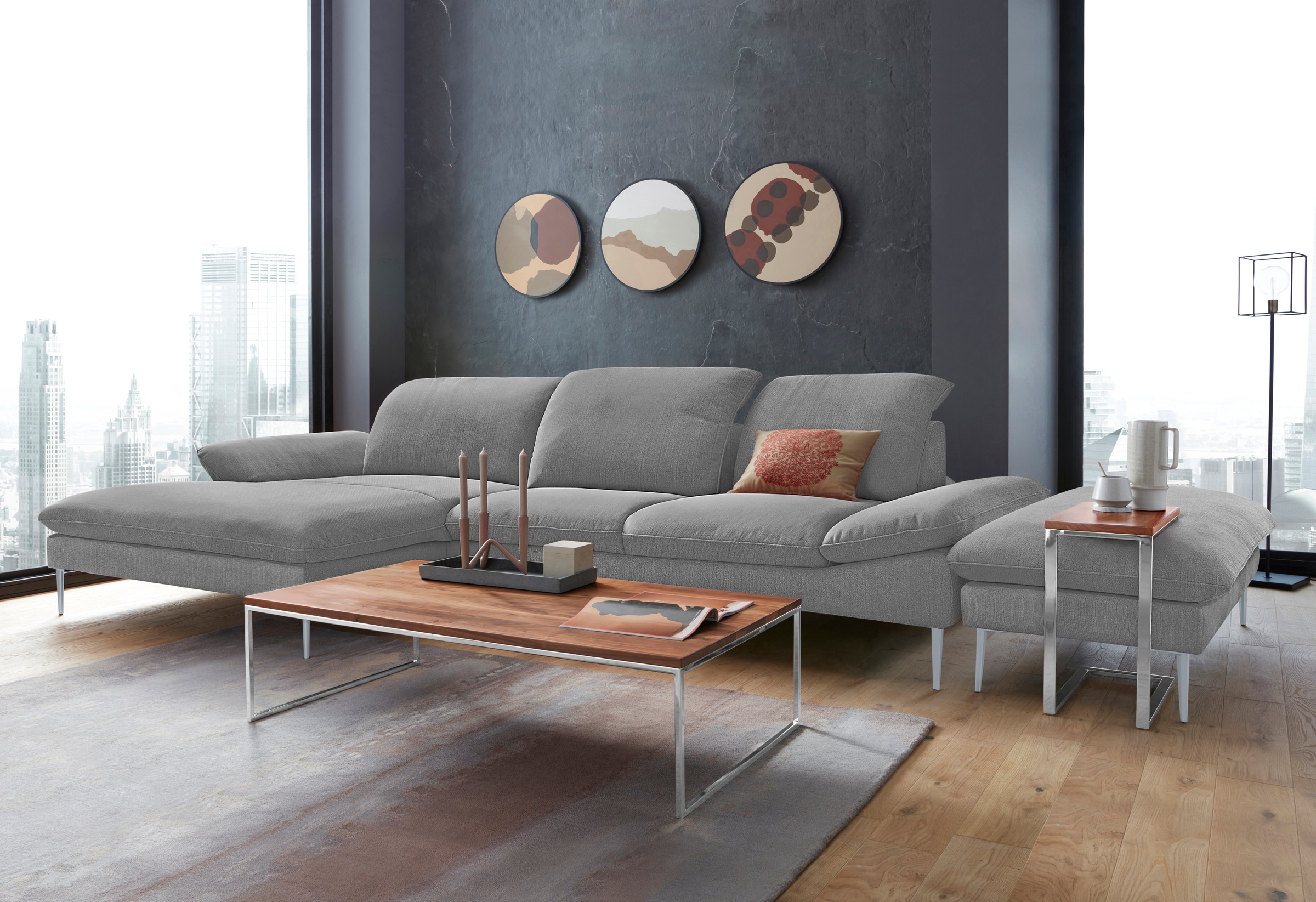 W.SCHILLIG Ecksofa »enjoy&MORE, Designsofa, bequem, zeitlos und elegant, L-Form« mit Sitztiefenverstellung, Füße silber matt, Breite 340 cm