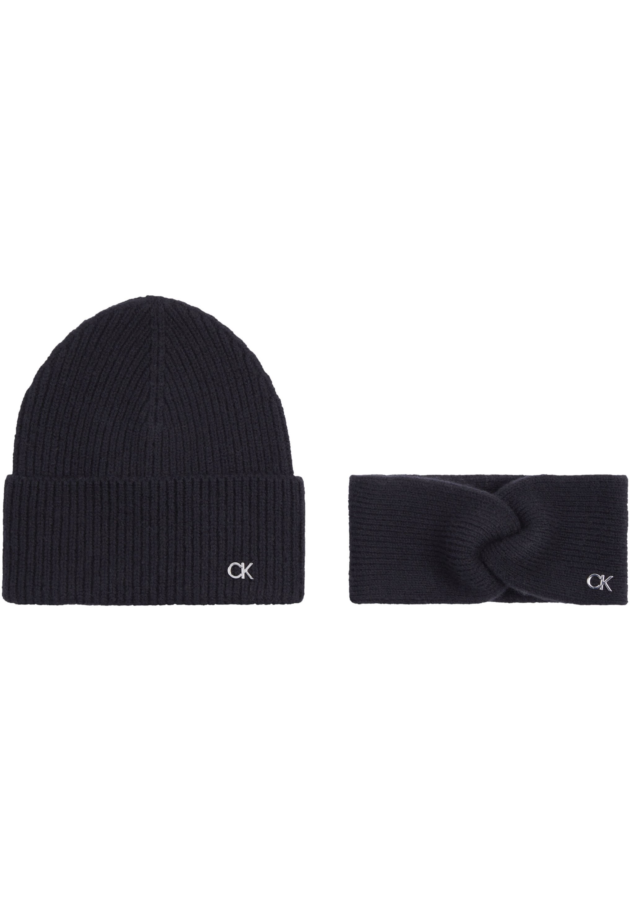 Strickmütze »CK METAL BEANIE & HEADBAND«, mit Logozeichen