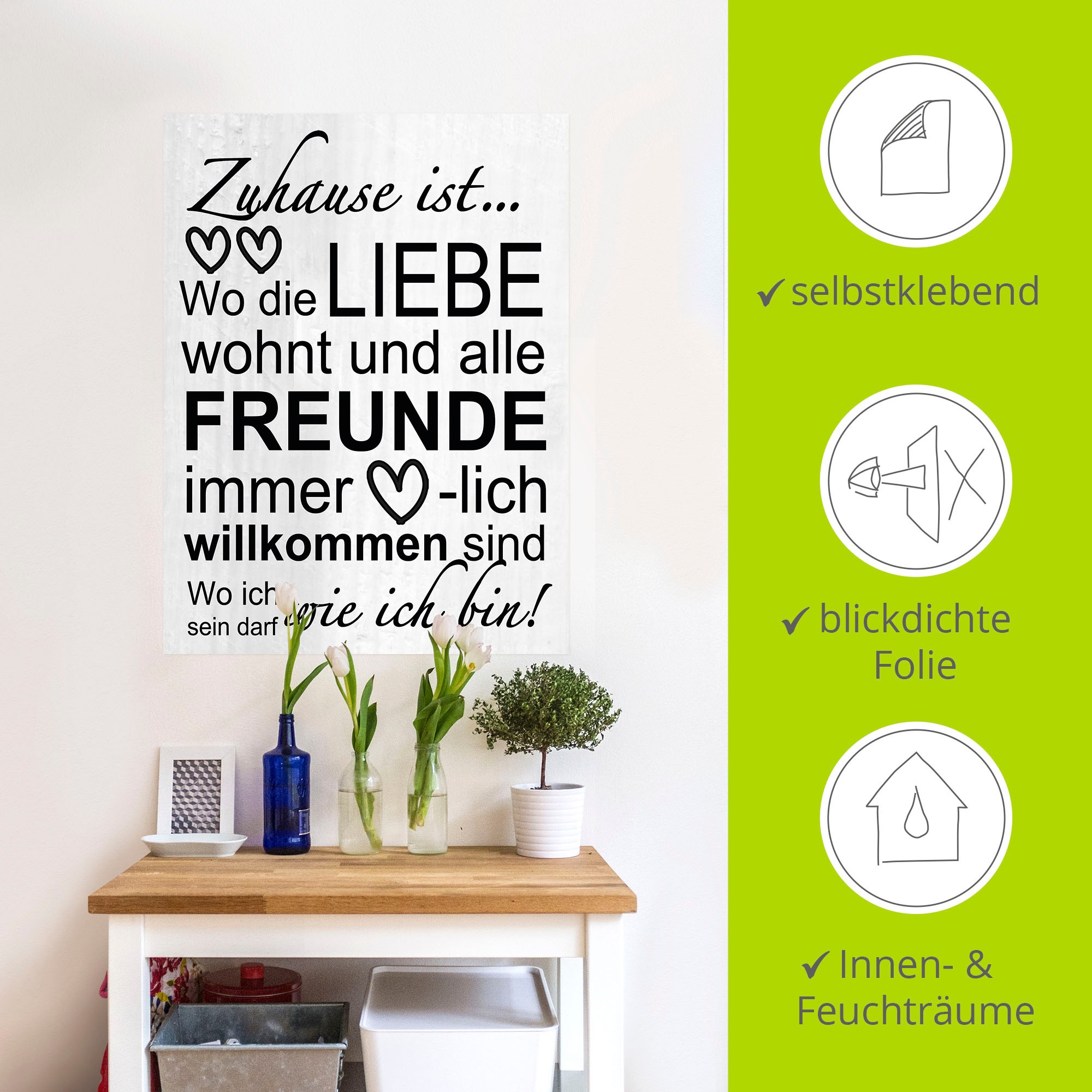 Artland Wandbild »Wo die Liebe wohnt«, Sprüche & Texte, (1 St.), als Alubild, Outdoorbild, Leinwandbild, Poster, Wandaufkleber