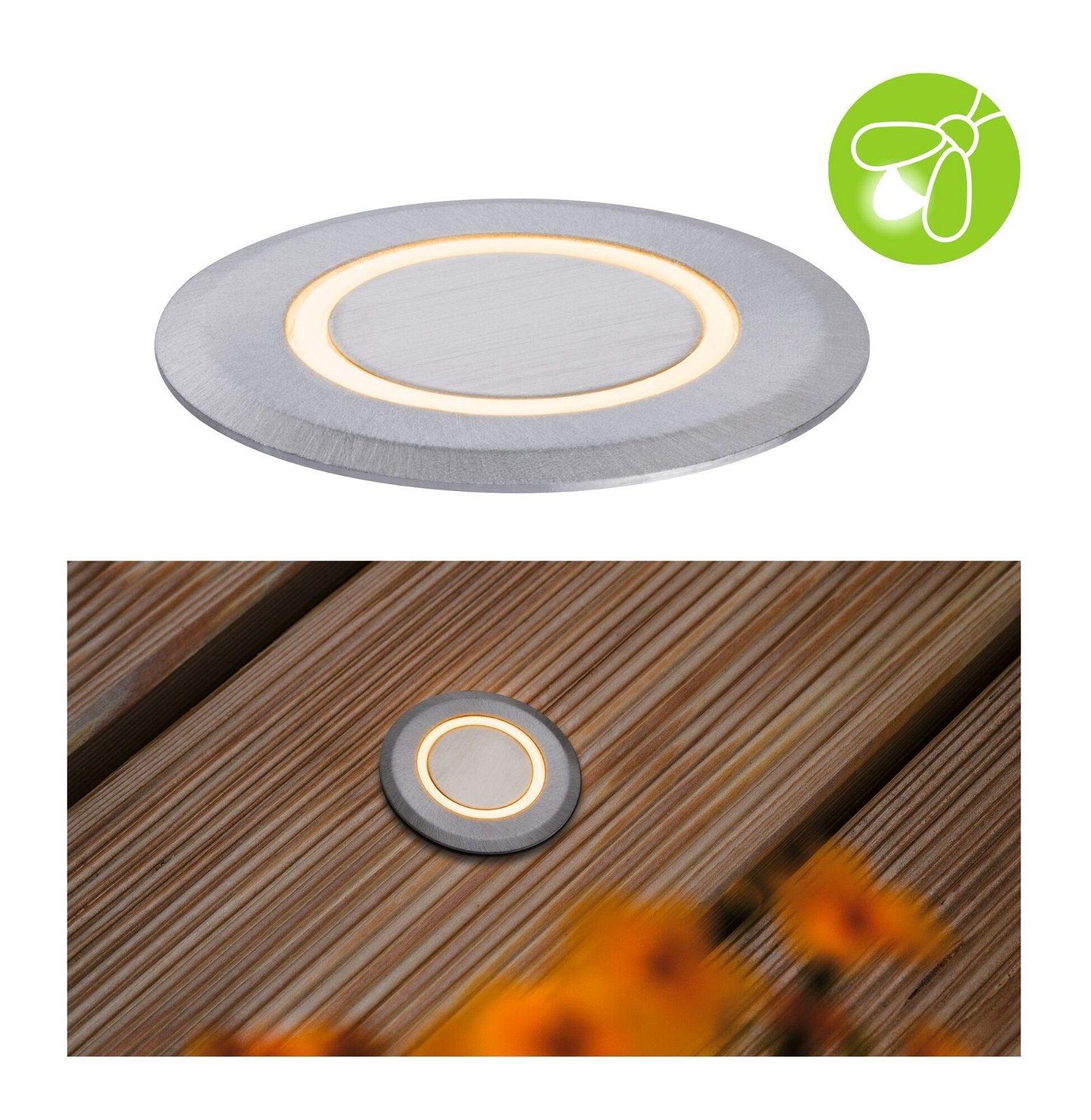 Paulmann LED Einbauleuchte »IP67 rund 50mm 2200K 2,2W 15lm 230V Alu Kunststoff, Metall«, 1 flammig, Bodeneinbauleuchte Goldlicht insektenfreundlich