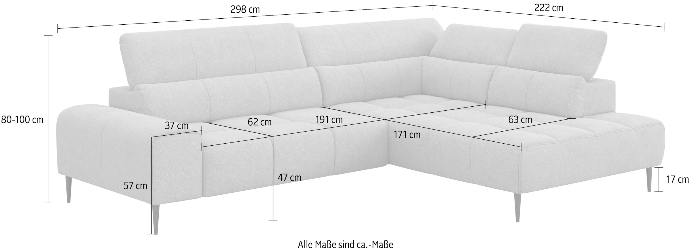 COTTA Ecksofa »Theo L-Form, B: 298 cm« mit Kopfteilverstellung, optional Sitztiefenverstellung