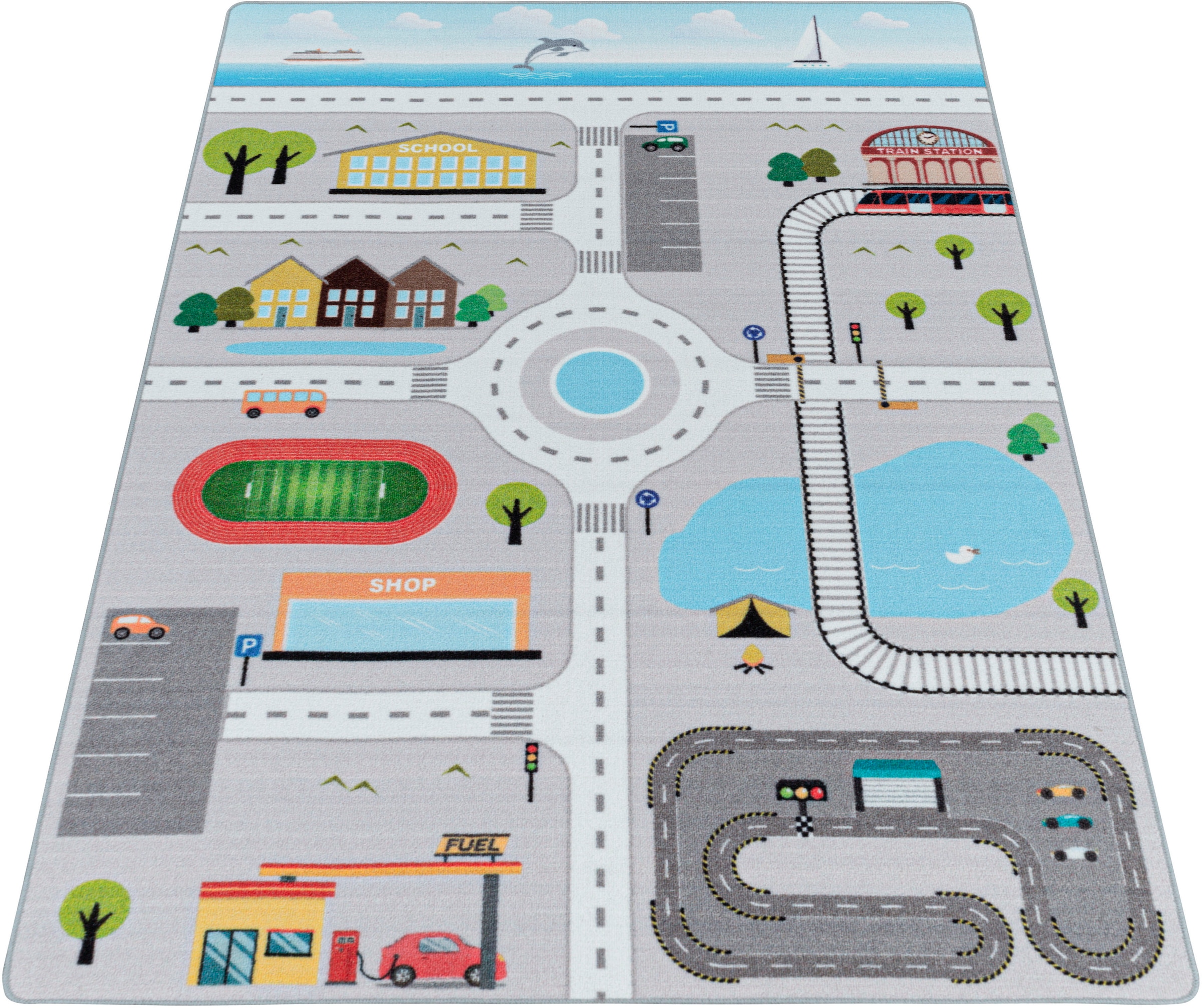 Ayyildiz Teppiche Kinderteppich »PLAY 2902«, rechteckig, 6 mm Höhe, robuster Kurflor, Straßen Spiel Teppich, Kinderzimmer