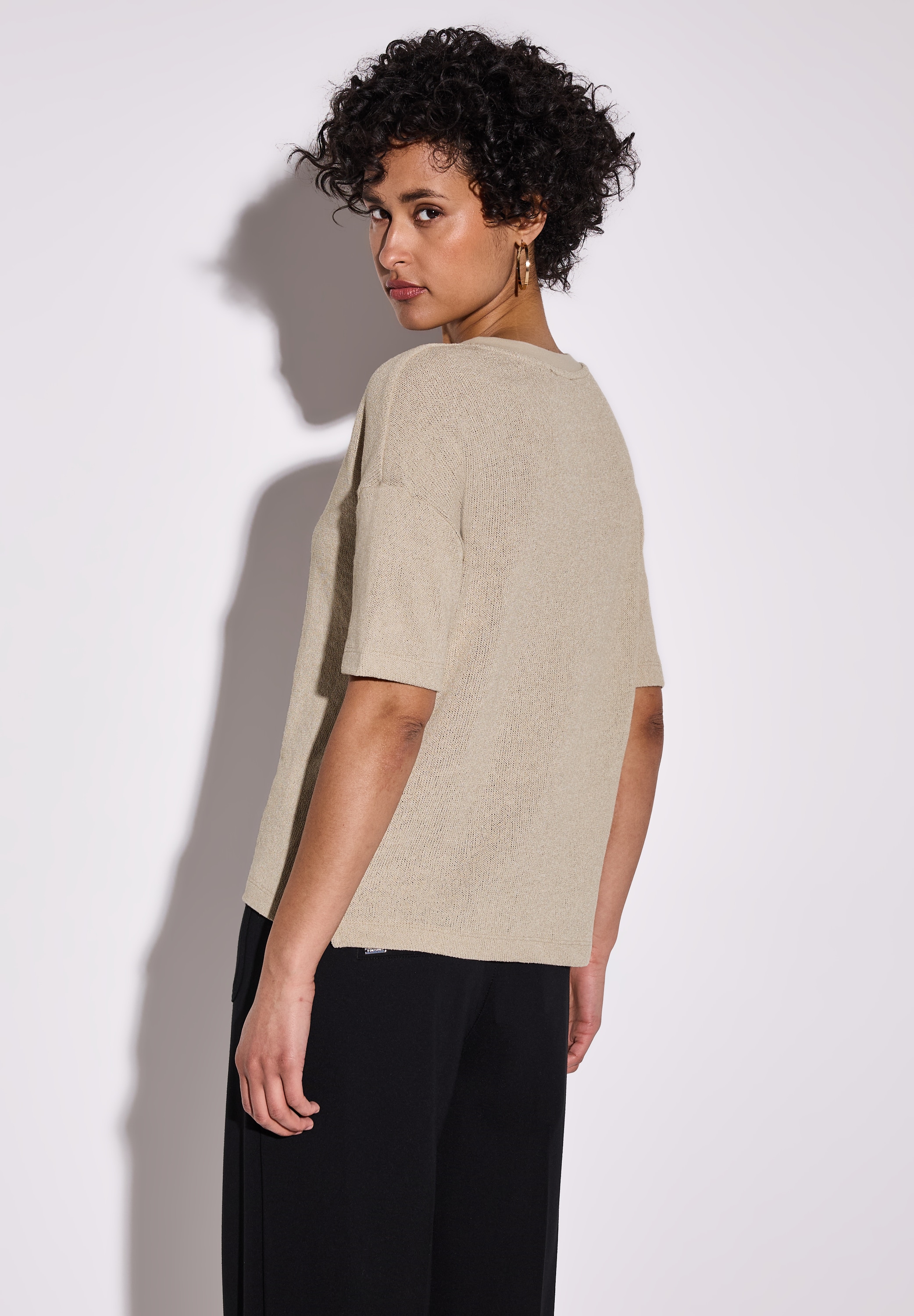 STREET ONE T-Shirt, im Strick-Look mit V-Ausschnitt
