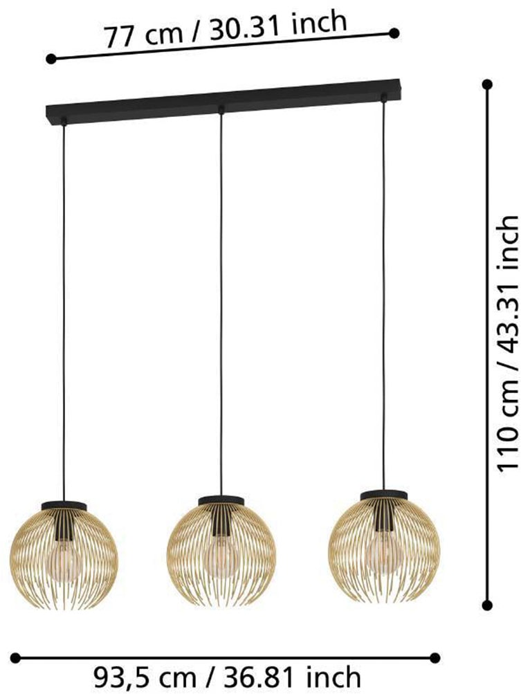 EGLO Hängeleuchte »VENEZUELA Pendellampe, Esszimmerlampe, Metall, schwarz, gold, E27«, Leuchtmittel E27 | Leuchtmittel wechselbar-ohne Leuchtmittel, Esstischlampe, Pendelleuchte, Drahtschirm, 1flammig, 110x93,5x23,5xcm