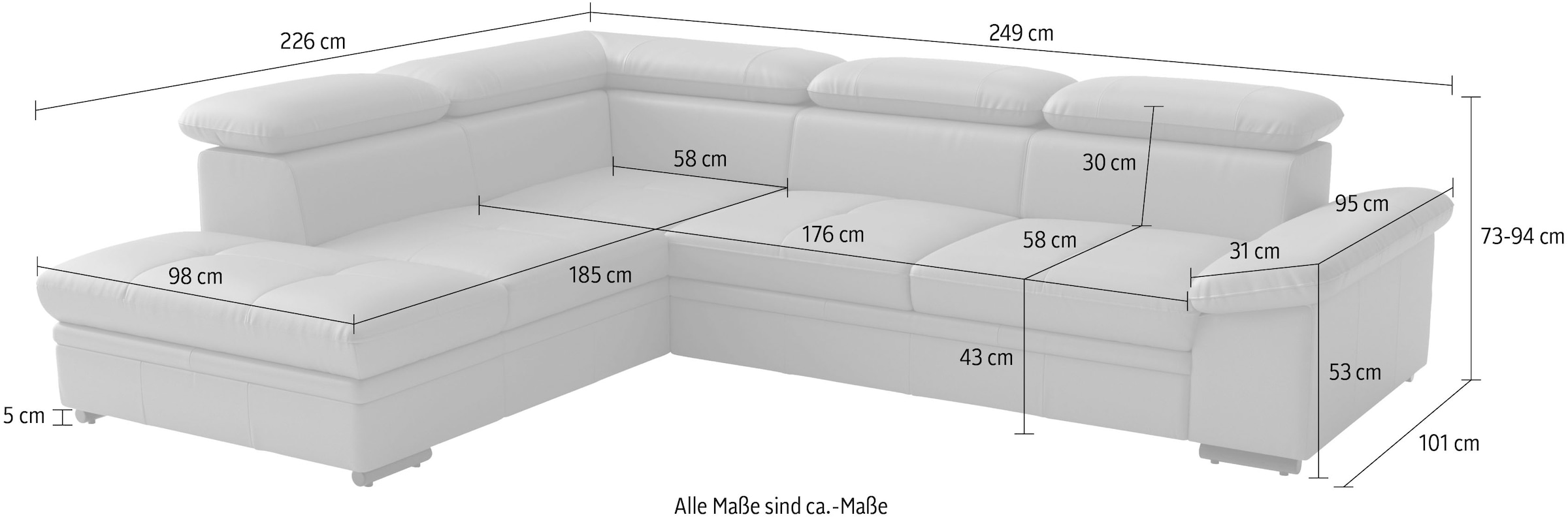 sit&more Ecksofa »Viola, L-Form, Leder, B: 249 cm« optional mit Schlaffunktion