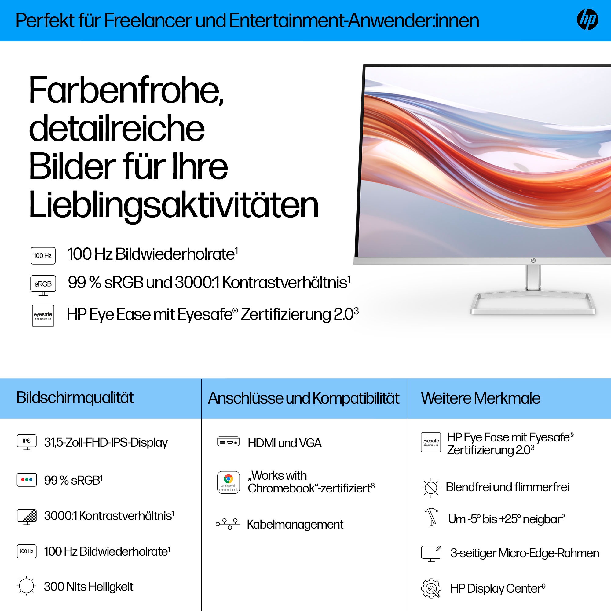 HP LED-Monitor »532sf (HSD-0176-K)«, 80 cm/32 Zoll, 1920 x 1080 px, Full HD, 7 ms Reaktionszeit, 100 Hz