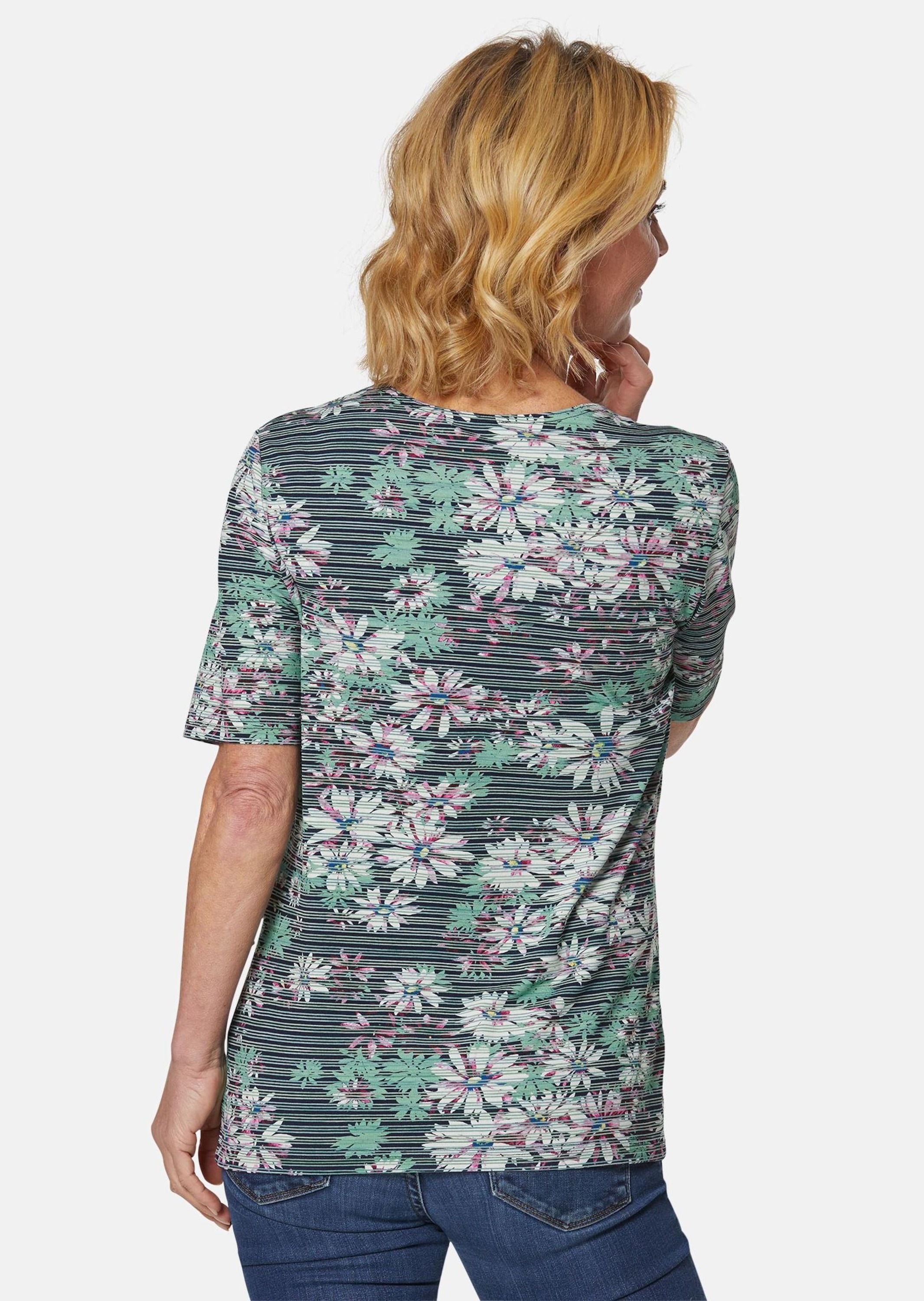 GOLDNER Print-Shirt »Kurzgröße Bequemes Druckshirt in Blumen-Ringeloptik«