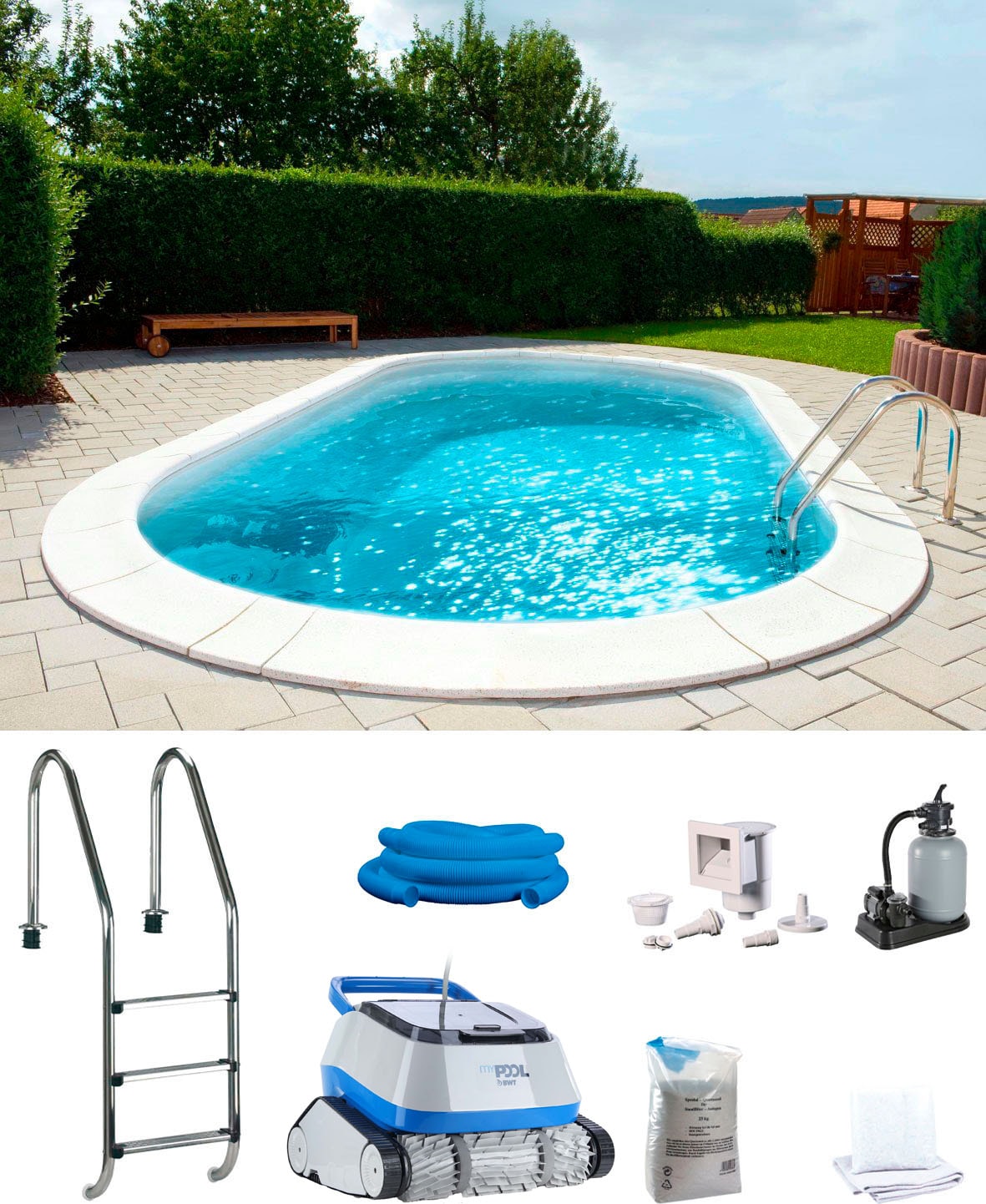 my POOL BWT Ovalpool »POWER, BxLxH: 360x737x120 cm«, (Komplett-Set, 7 tlg.), in 2 Folienfarben erhältlich, inkl. Poolroboter POWER ONE4ALL