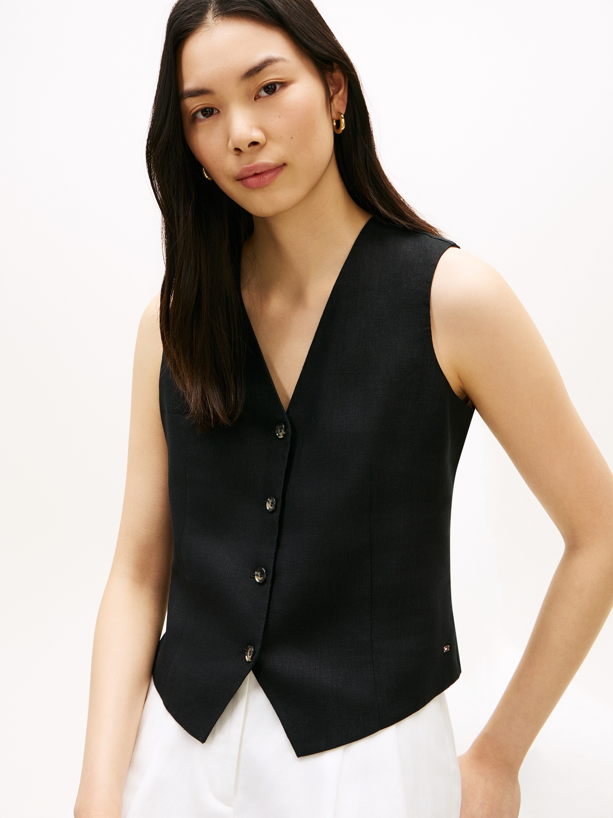 Tommy Hilfiger Anzugweste »NEW ESS LINEN VEST« mit Logo-Stickerei