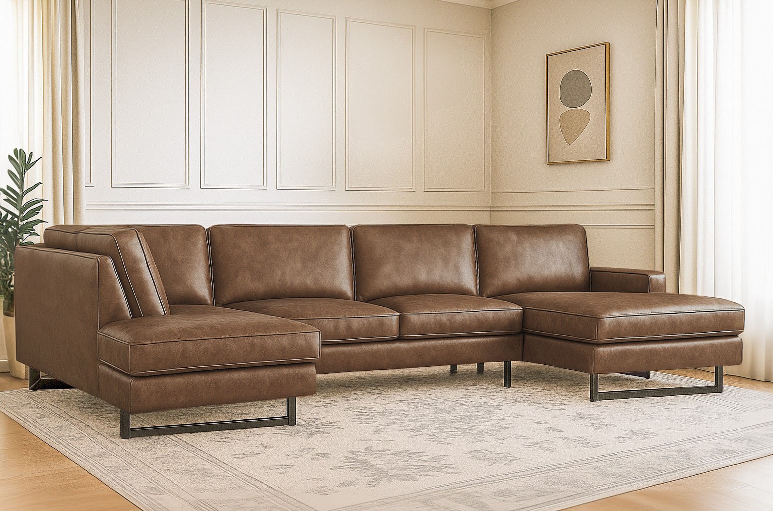 Places of Style Wohnlandschaft »Pinto, 350 cm, U-Form, XXL, mit Ottomanen«, Cord, Chenille, Lederoptik, mit Keder, Metallfüße, Wellenunterfederung