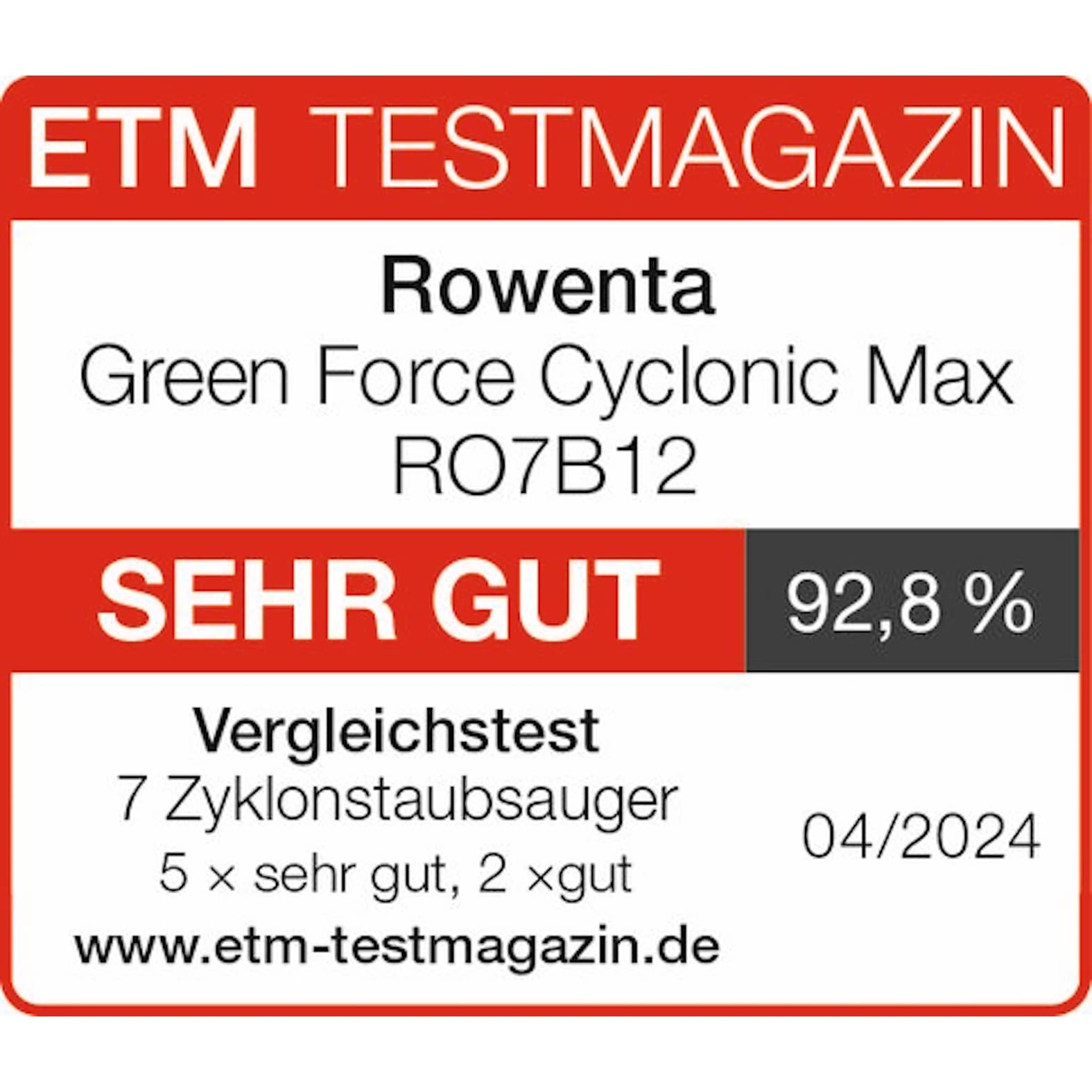 Rowenta Bodenstaubsauger »Green Force Cyclonic Max, beutellos mit XXL Fassungsvermögen, kompakt« 750 W beutellos ECO-Design, sehr leise mit nur 73 dB(A), 99,98% Filtration, RO7B12