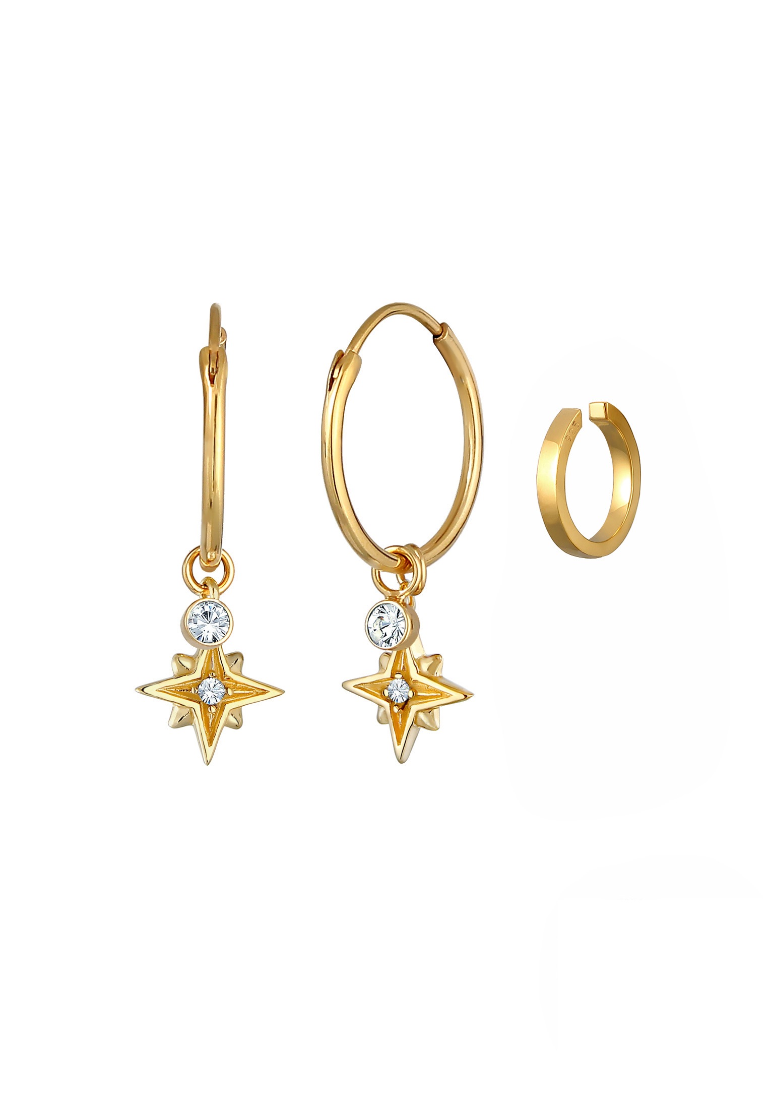 Elli Ohrstecker-Set »Ohrringe Creolen Stern Earcuff (2 tlg) 925 Silber, mit Kristallen von Swarovski®«