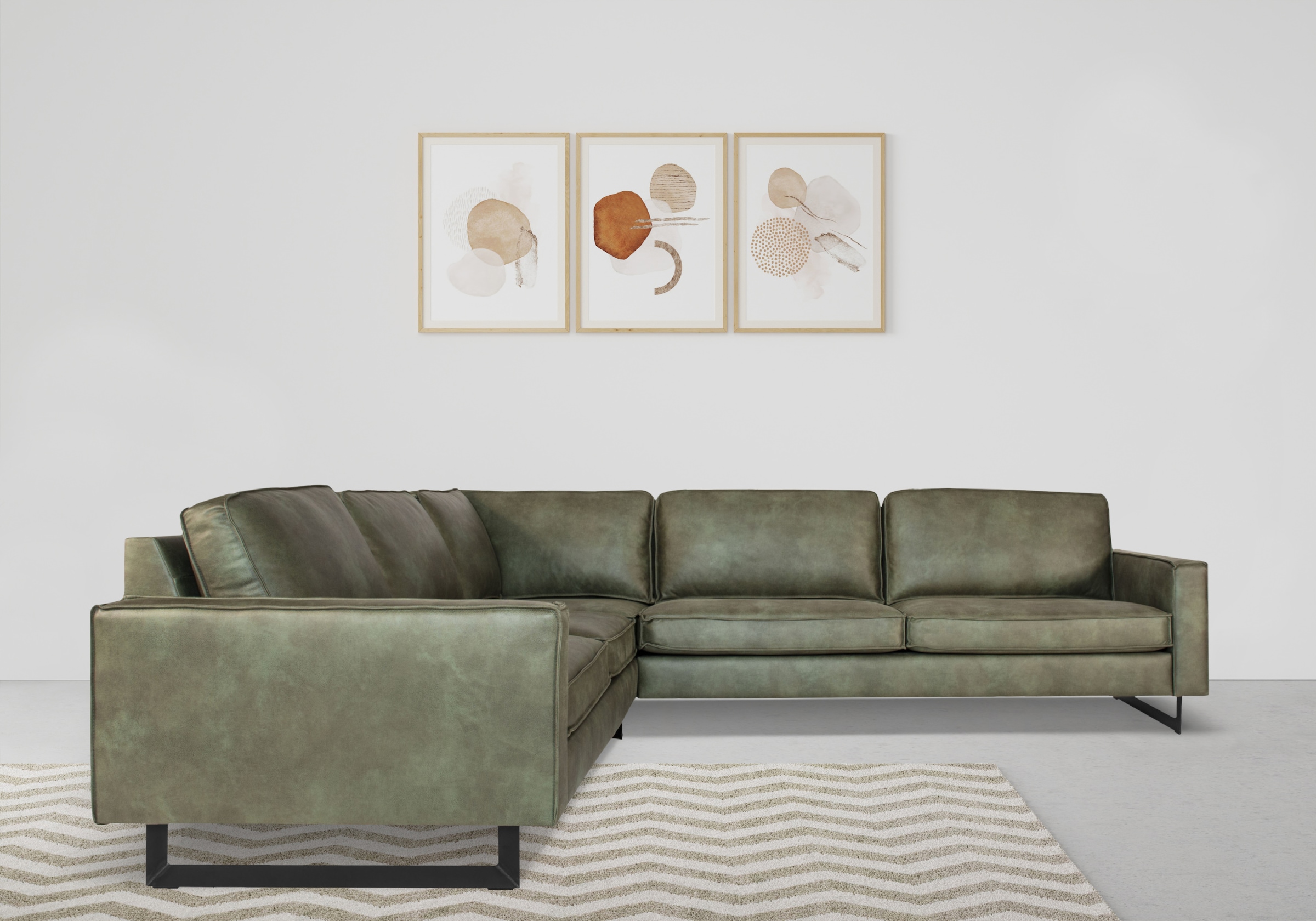 Places of Style Ecksofa »Pinto, XXL, 250/290 cm, langer Schenkel, Ottomane«, Cord, Chenille, Lederoptik, mit Keder, Metallfüße, Wellenunterfederung