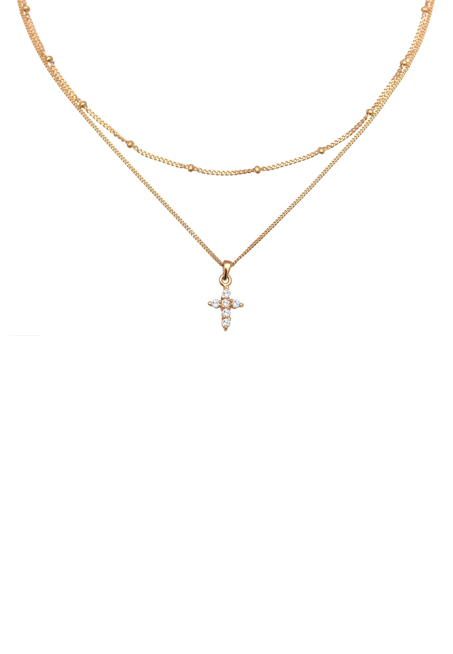 Elli Silberkette »Halskette Choker Layerkette Kreuz Zirkonia 925 Silber«