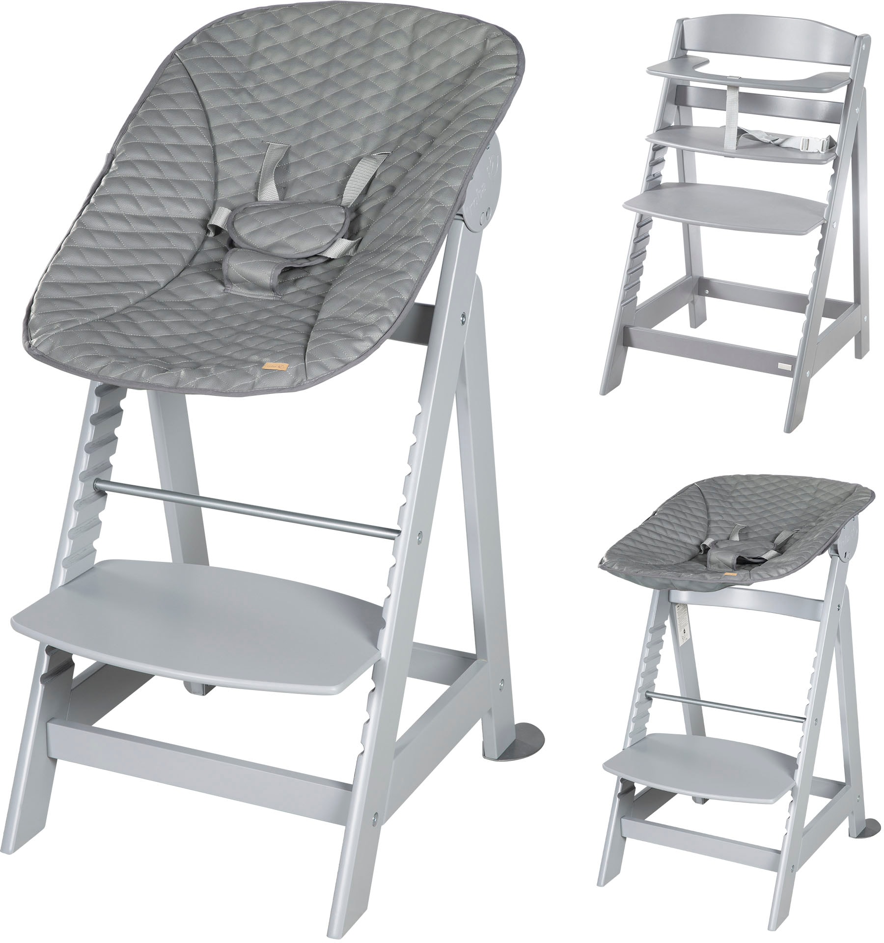 roba® Hochstuhl »Treppenhochstuhl 2-in-1 Set Born Up taupe«, mit Neugeborenen-Aufsatz, Stone gesteppt