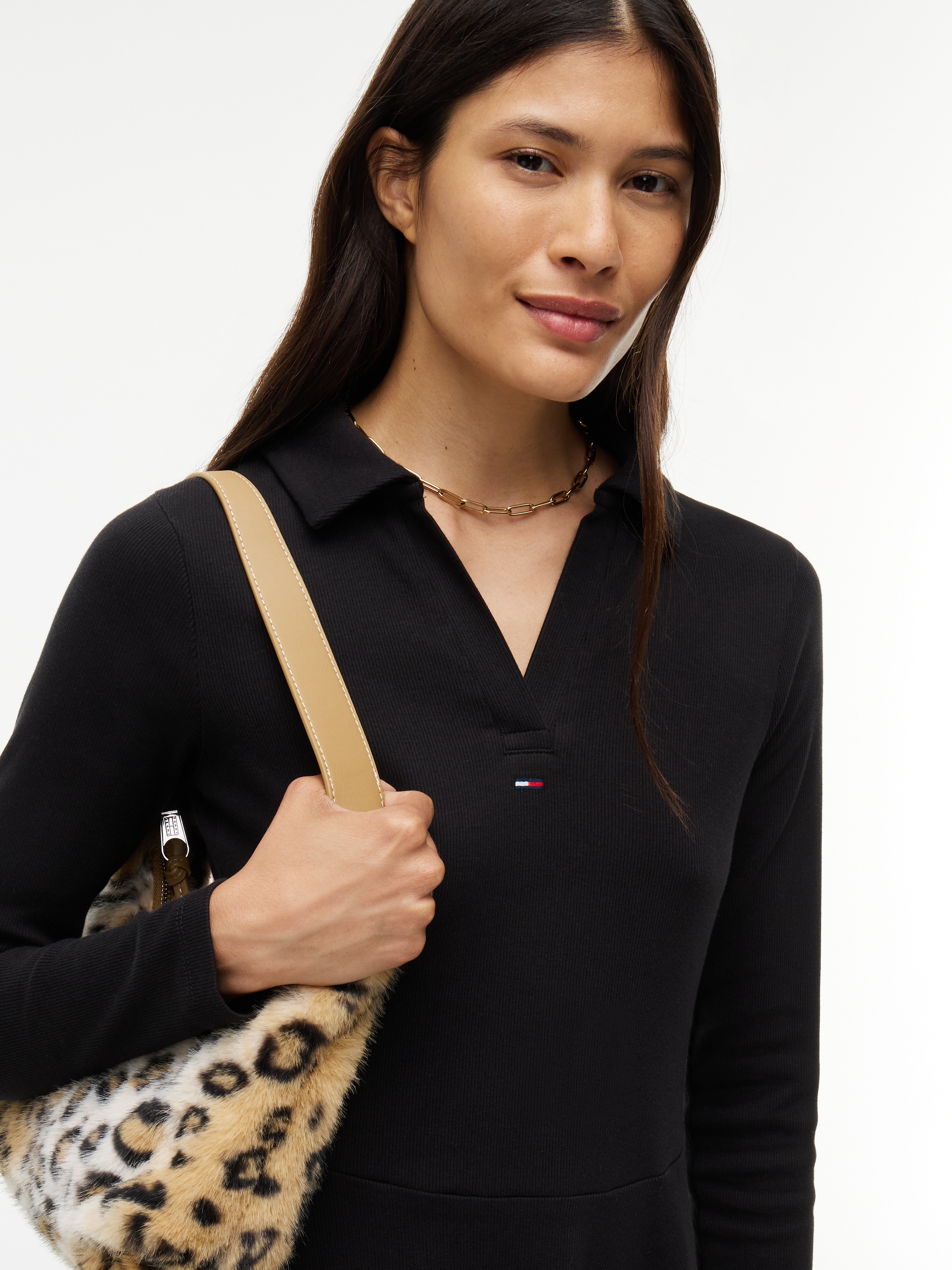 Tommy Jeans Polokleid »TJW RIB FIT & FLARE POLO DRESS« Baumwollmischung, figurbetont, gerippte Struktur, ausgestellte Form