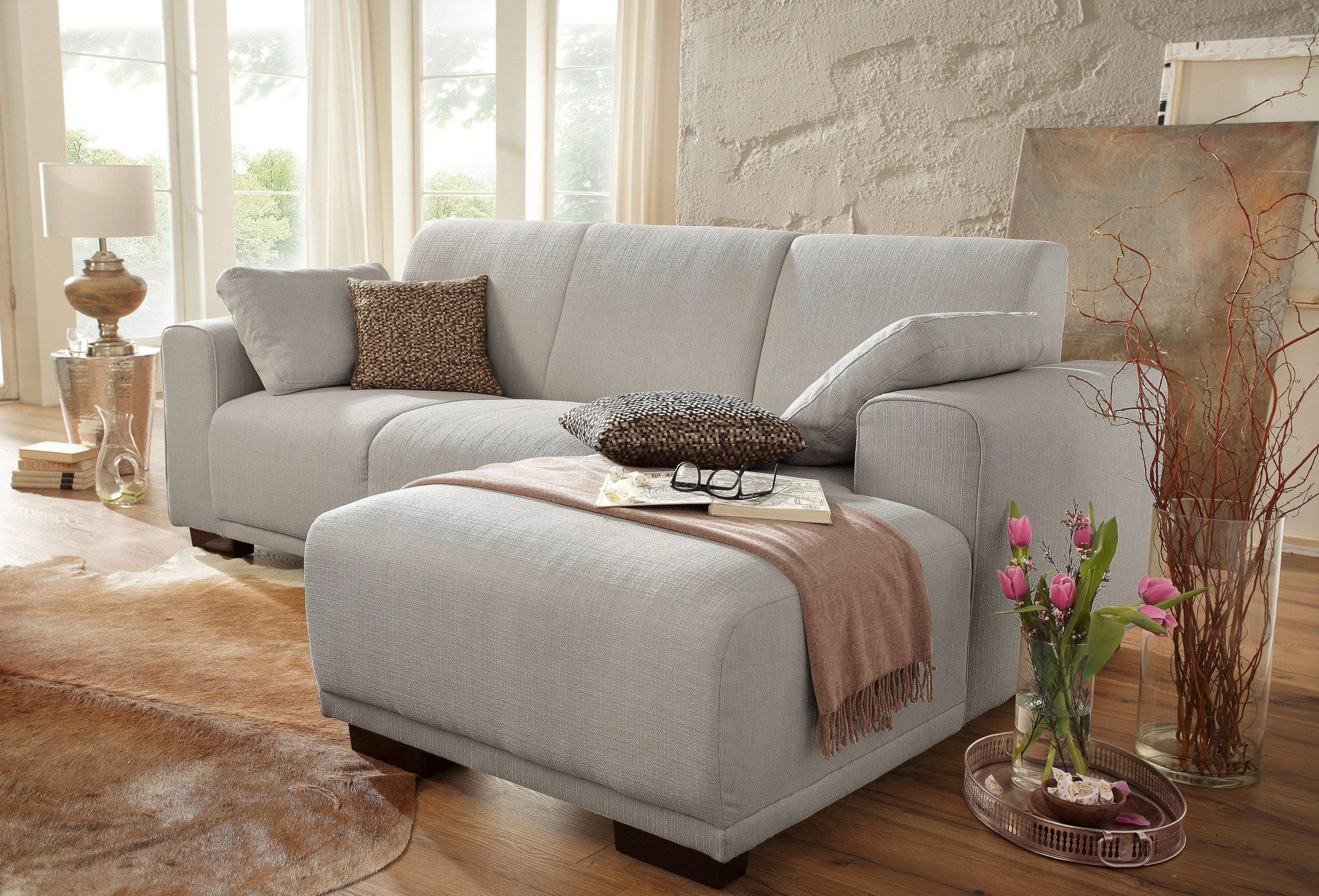 Home affaire Ecksofa »BORNHOLM L-Form mit Recamiere, Maße B/T/H: 234/162/85 cm«, Recamiere links oder rechts bestellbar, Wellenfederung, inkl. 2 Kissen