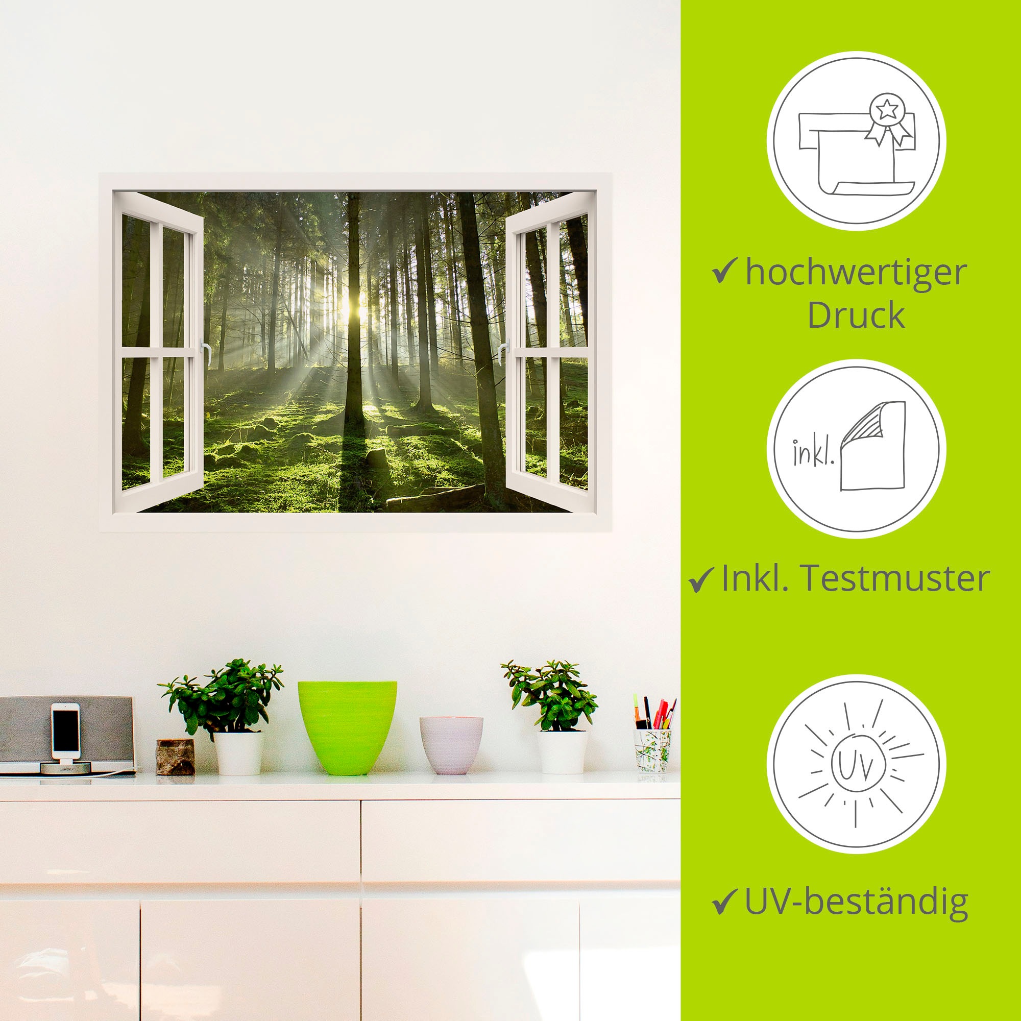 Artland Wandbild »Fensterblick - Wald im Gegenlicht«, Fensterblick, (1 St.), als Poster, Wandaufkleber in verschied. Größen
