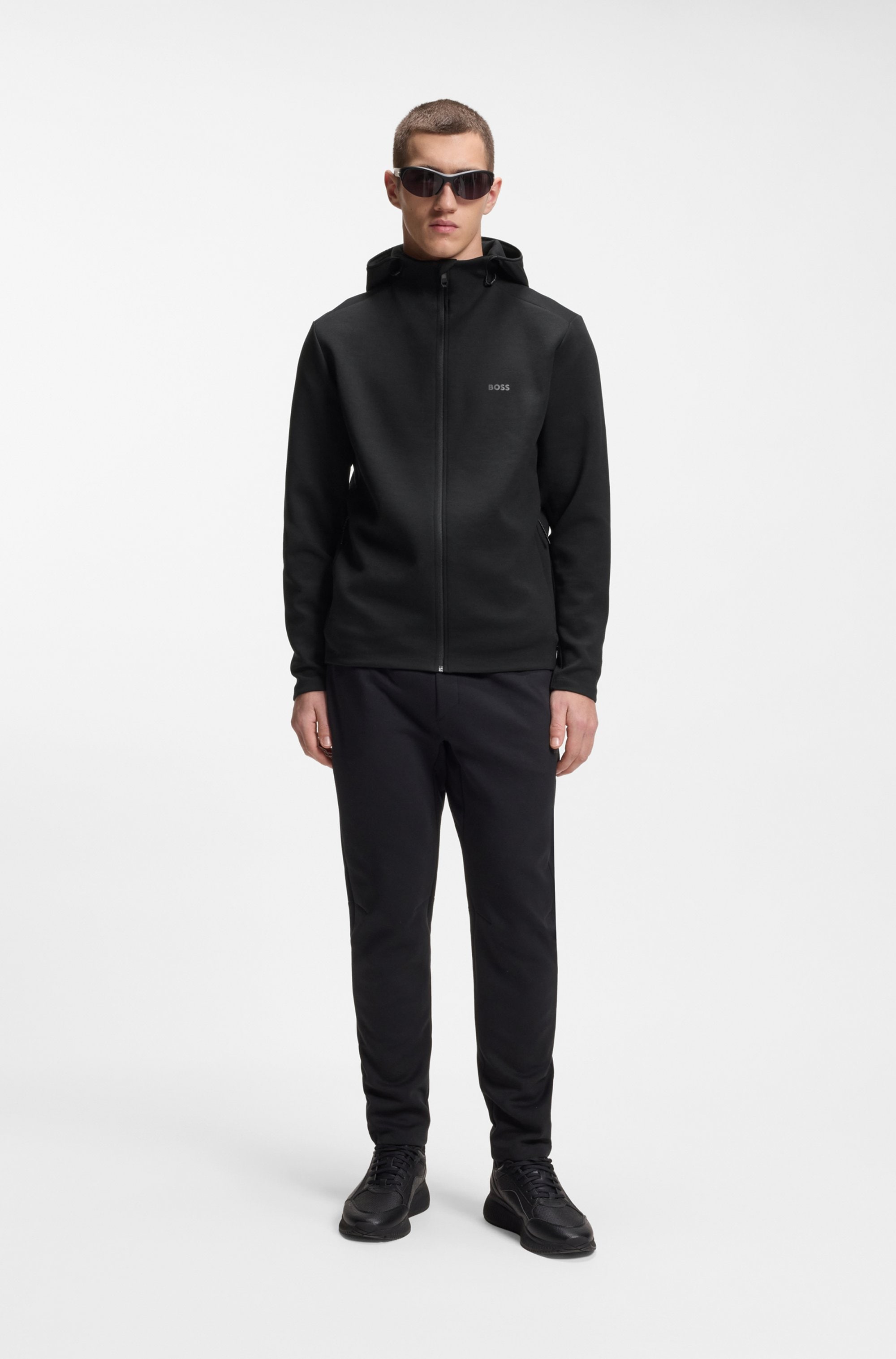 BOSS GREEN Kapuzensweatjacke Regular Fit, reflektierende Details, Kapuze mit Kordelzug