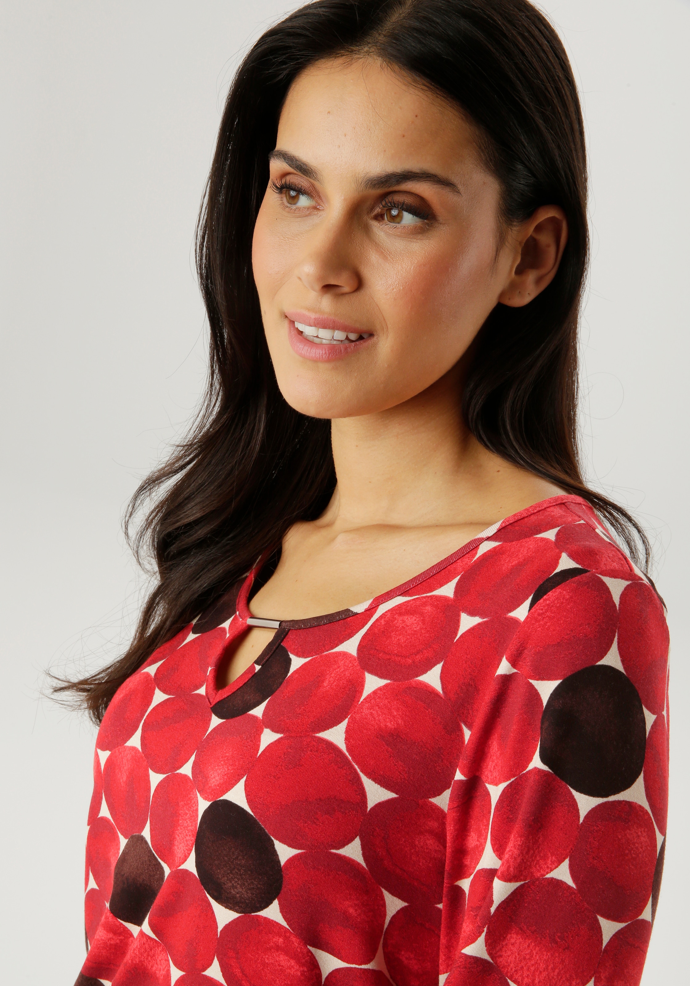 Aniston SELECTED Langarmshirt mit Cut-out und großflächigen Kreis-Druck - NEUE KOLLEKTION