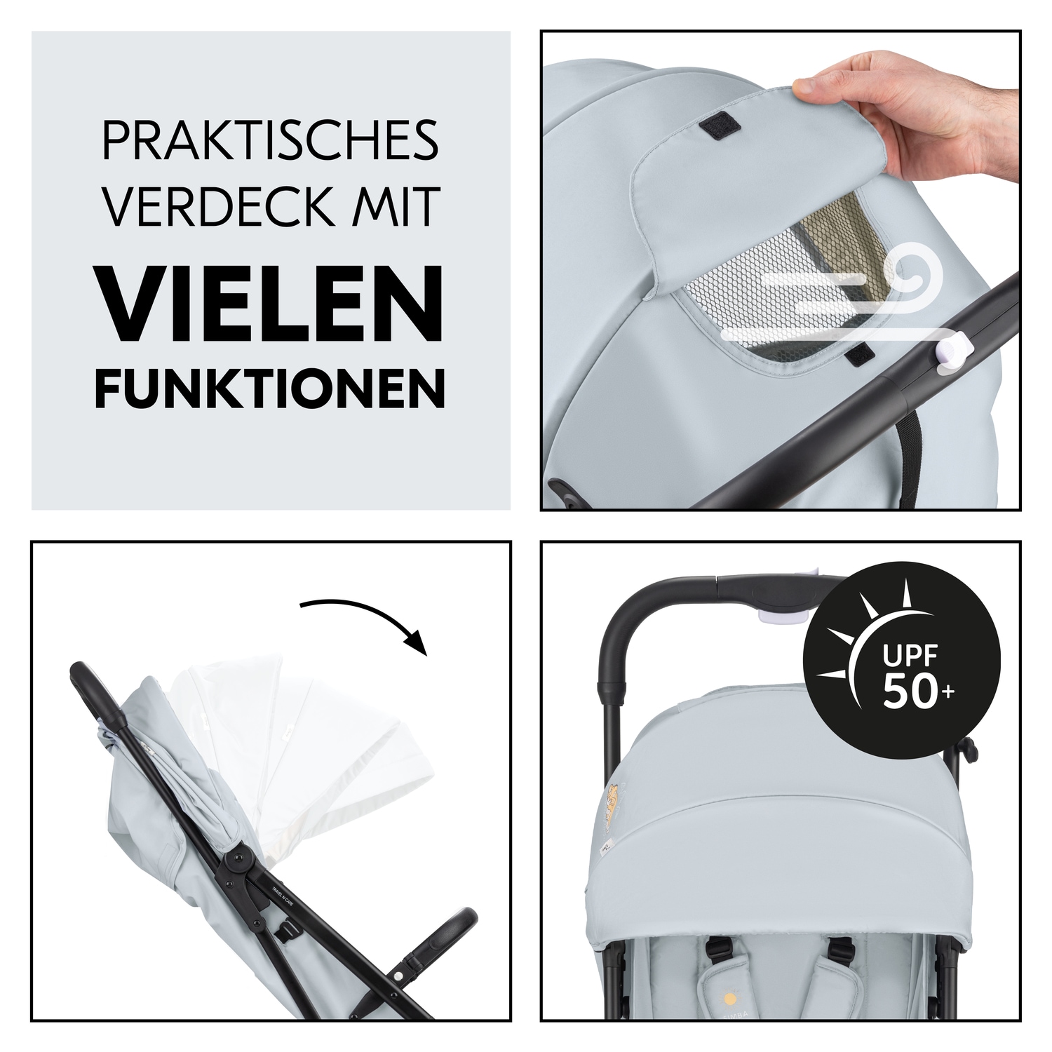 Hauck Kinder-Buggy »Travel N Care, Simba grey«, 25 kg, leicht; bis 22 kg belastbar; inkl. Schulter-Tragegrut