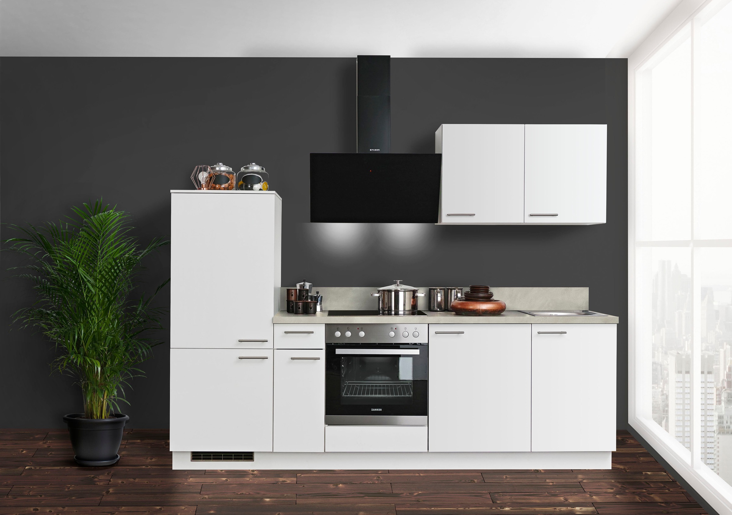 Kochstation Küchenzeile »KS-Scafa, vormontiert, mit höhenverstellbaren Füßen«, vormontiert, wahlweise mit E-Geräten, mit Soft-Close, Breite 260 cm