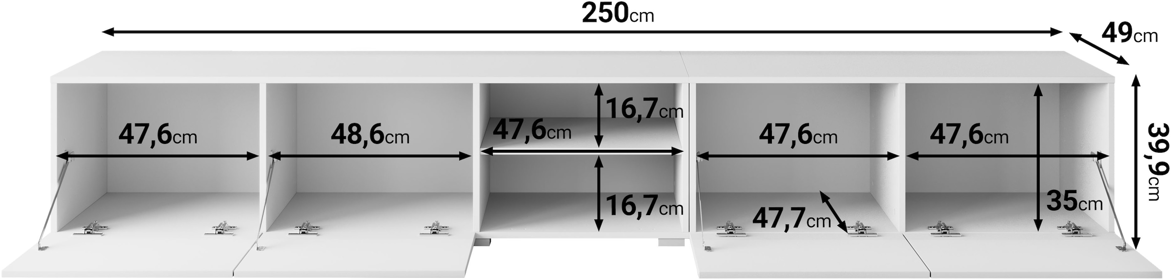 OTTO home Lowboard »Denver 250 cm für bis zu 98-Zoll TVs - Weltmeisterschaft im XXL Format« Wahlweise mit oder ohne offenes Fach in der Mitte