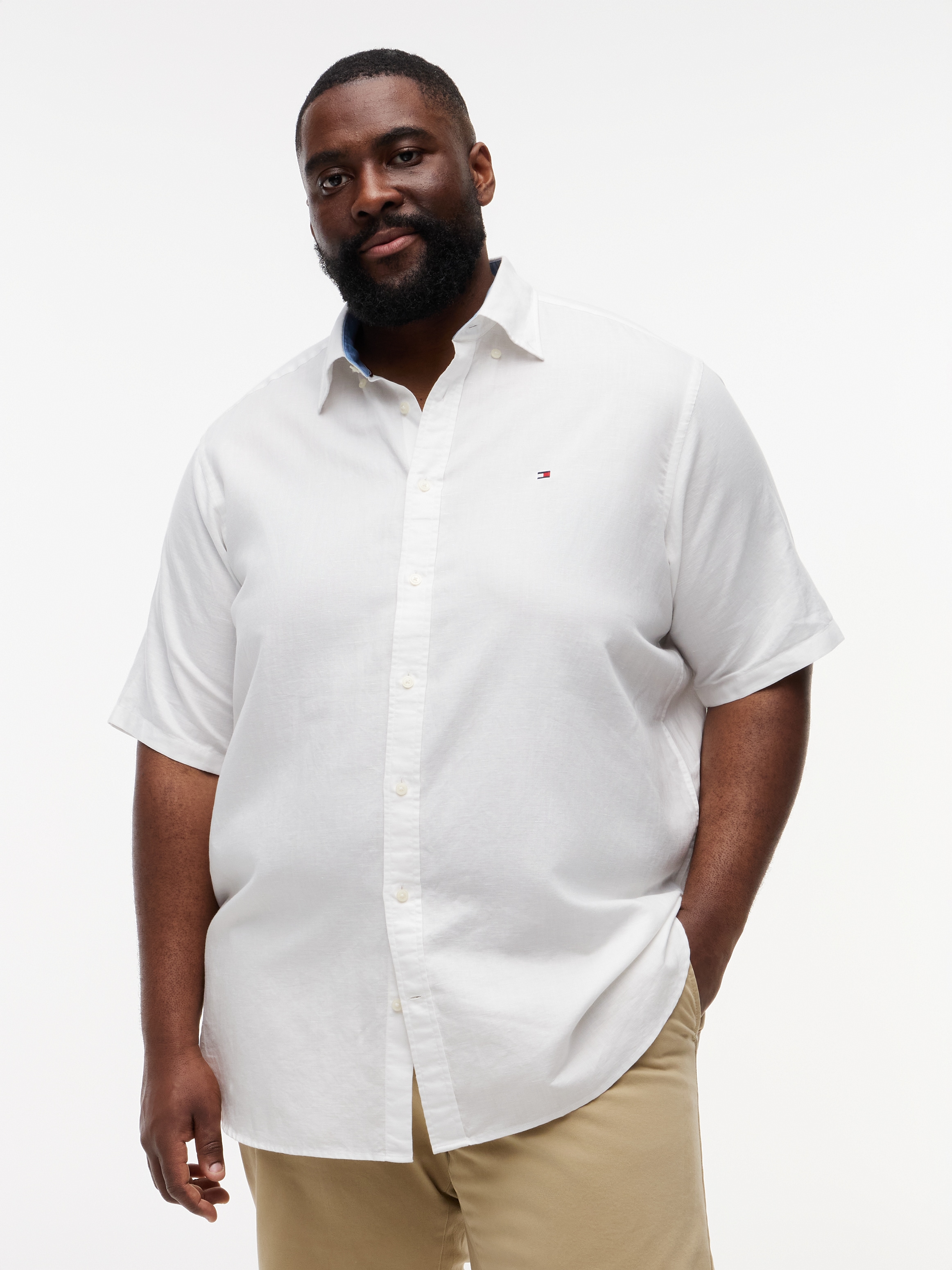Tommy Hilfiger Big & Tall Kurzarmhemd »BT- LINEN BLND SOLID« Große Größen, Button-down-Kragen, regular fit