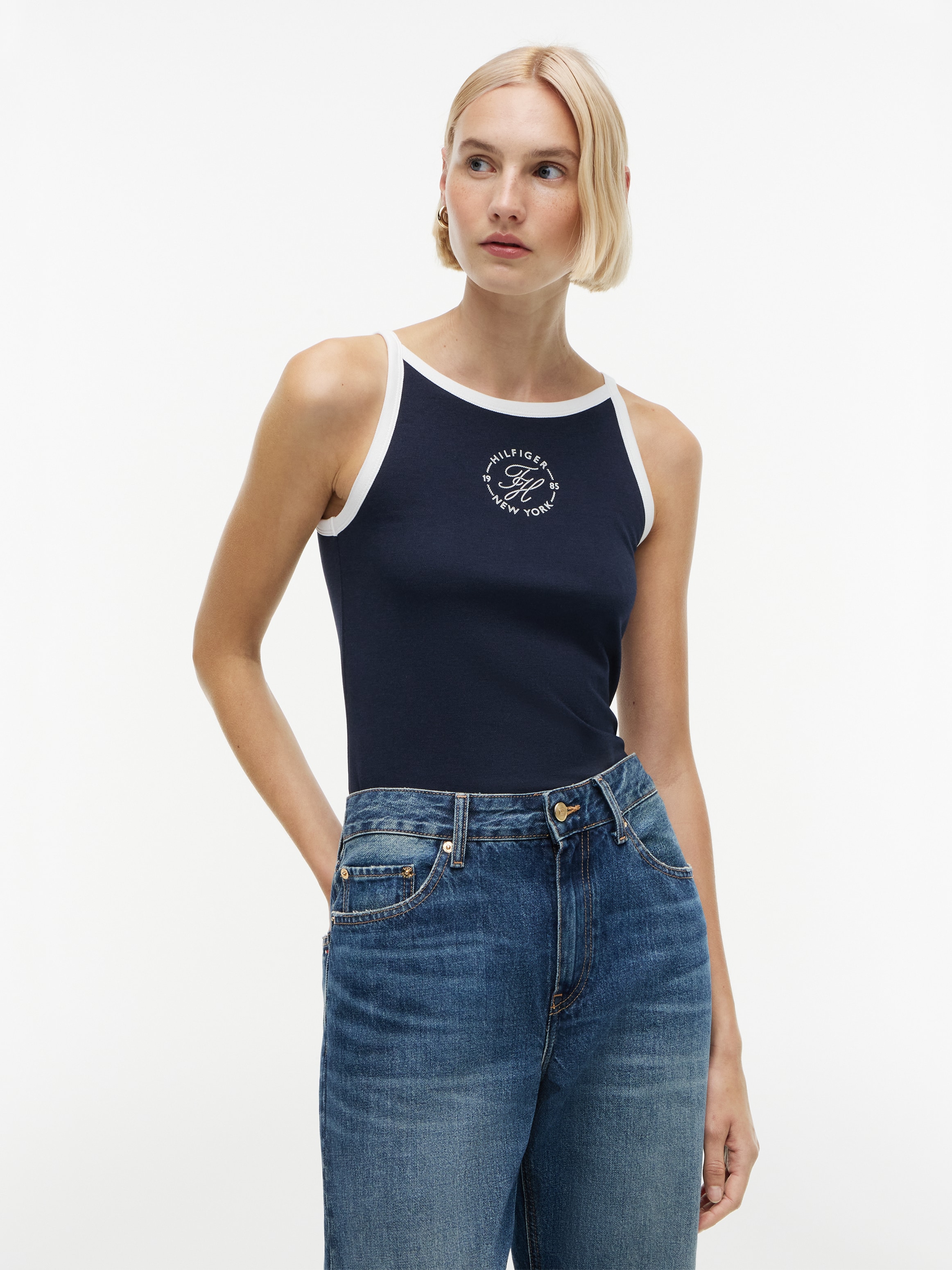Tommy Hilfiger Trägertop »TH ROUNDAL SLIM TANK TOP« Materialmix, Stretch, slim fit