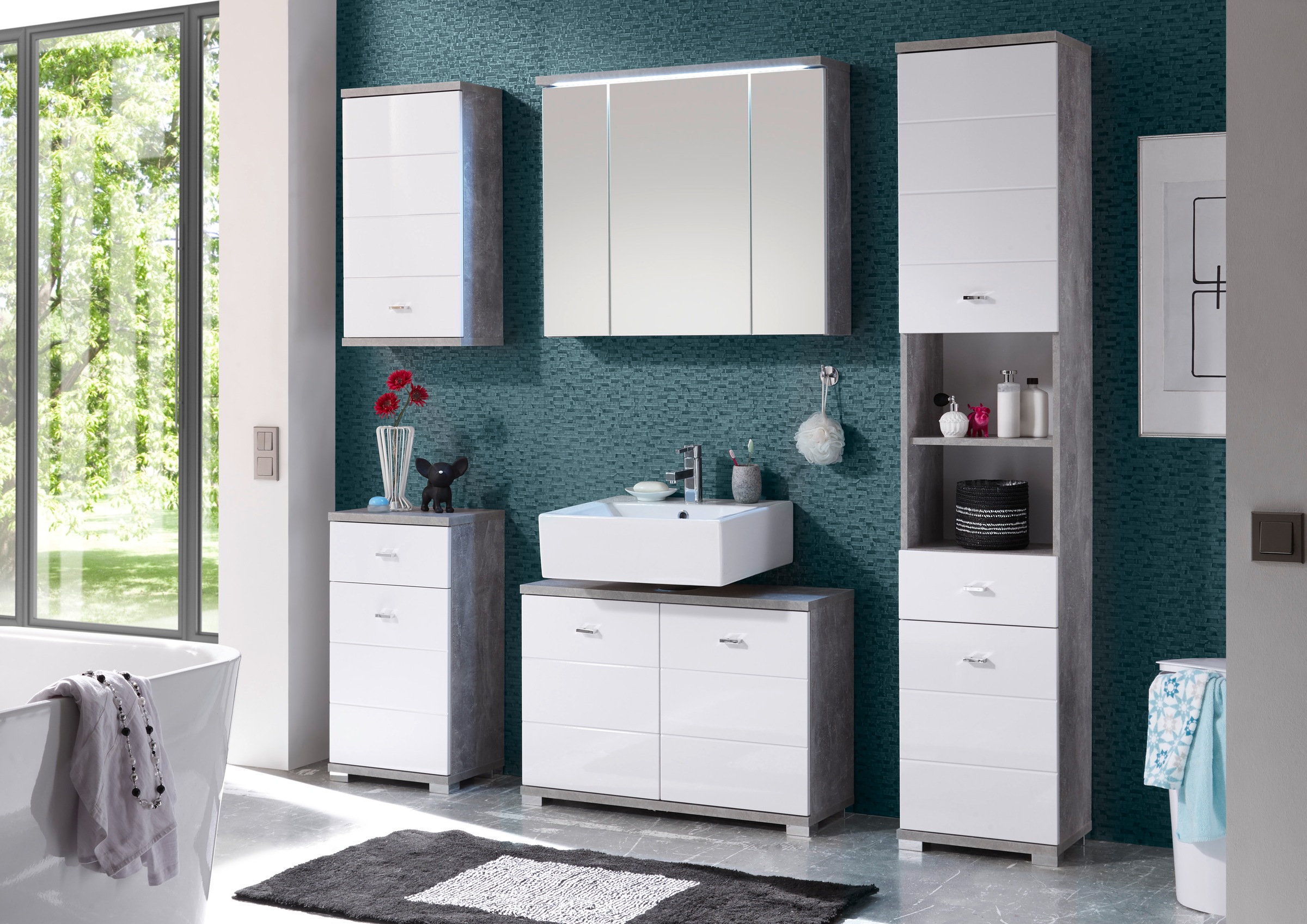 BASIC by Balculina Badmöbel-Set »Pool«, (5 St.), Breite 156 cm,Badezimmerset 5-tlg