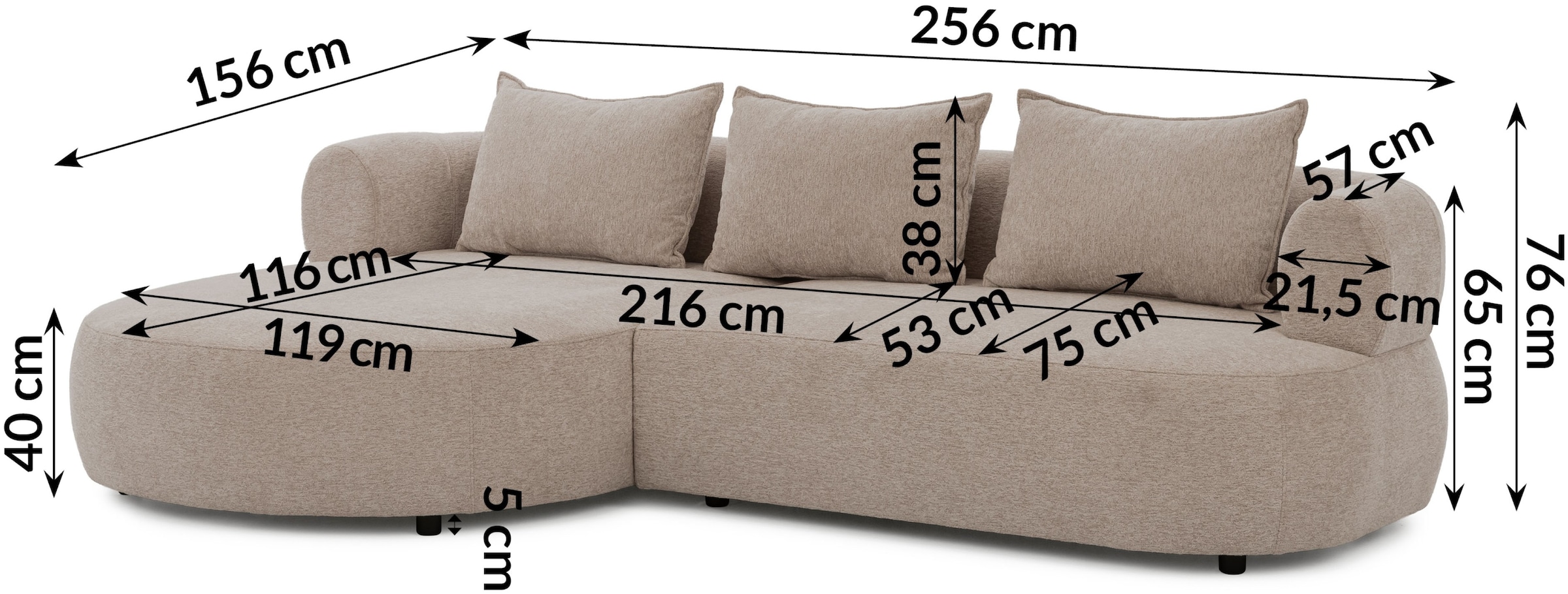Home affaire Ecksofa »LUSSAC L-Form Design-Sofa mit Zierkissen, Maße B/T/H: 257/159/78 cm« hoher Sitzkomfort und modernes Design, Sofa ohne Bettfunktion