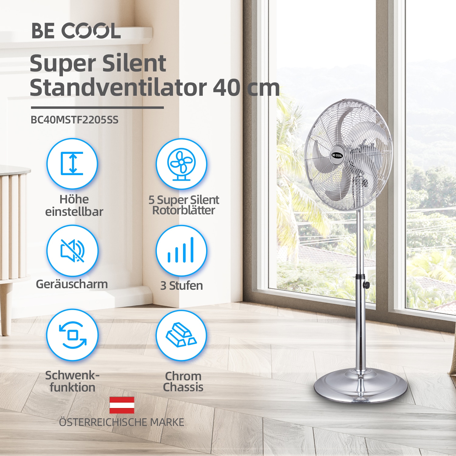 be cool Standventilator »BC40MSTF2205SS«, 40 cm Durchmesser