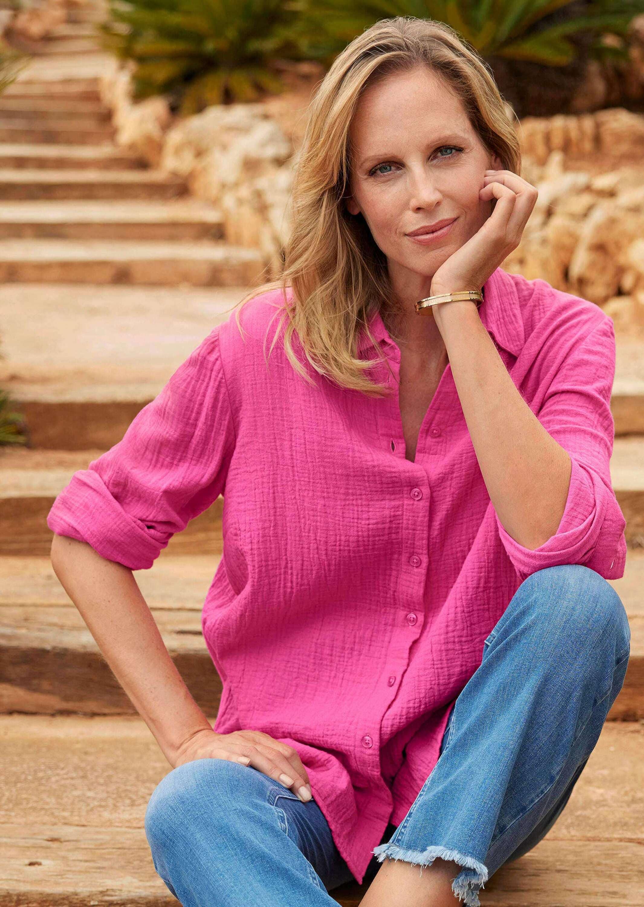 GOLDNER Hemdbluse »Kurzgröße Verlängerte Langarm Musselin-Bluse« überaus hautfreundliche Qualität