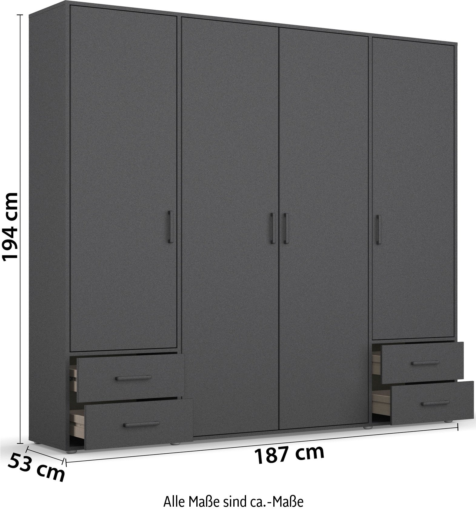 rauch Drehtürenschrank »Voyager, Kleiderschrank mit Außenschubkästen, Garderobe«, (in 3 verschiedenen Ausstattungen BASIC/CLASSIC/PREMIUM), Made in Germany