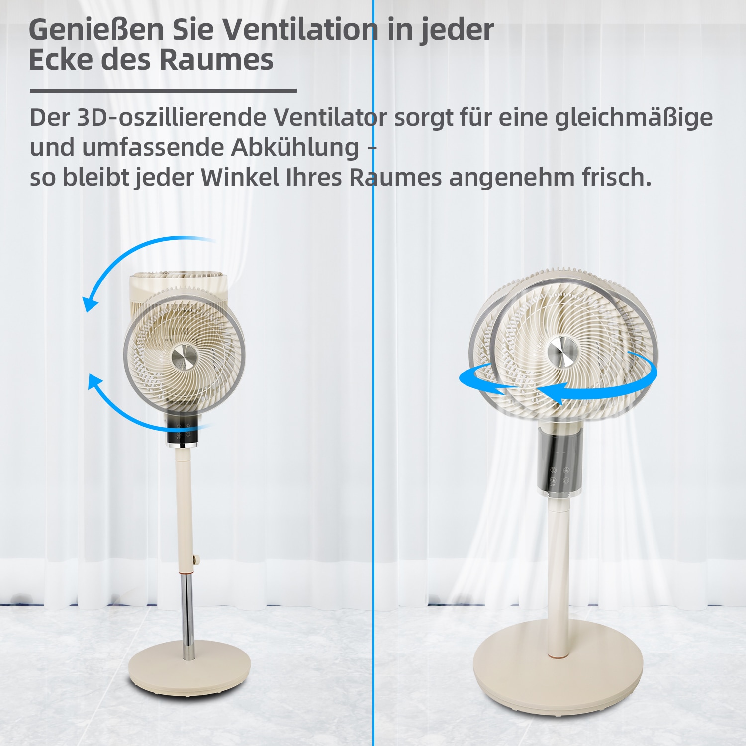 be cool Standventilator »Design-Standventilator 26cm mit 3D-Oszillation & Aromabox beige«, 3D-Osszilation, Aromabox