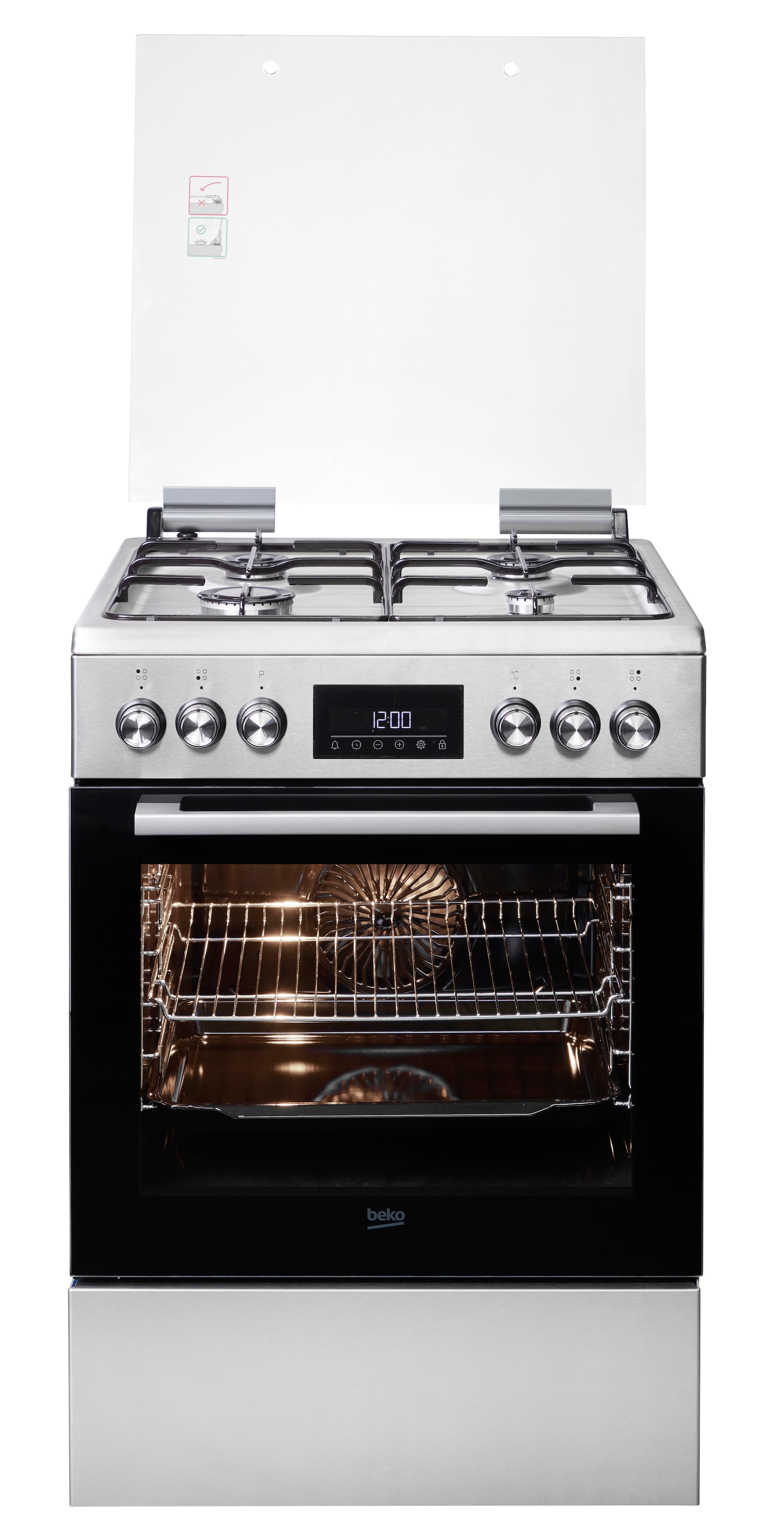 BEKO Gas-Standherd »FBM62320XDSL« mit Teleskopauszug nachrüstbar Multifunktionsdisplay – Übersichtliche Information auf einen Blick