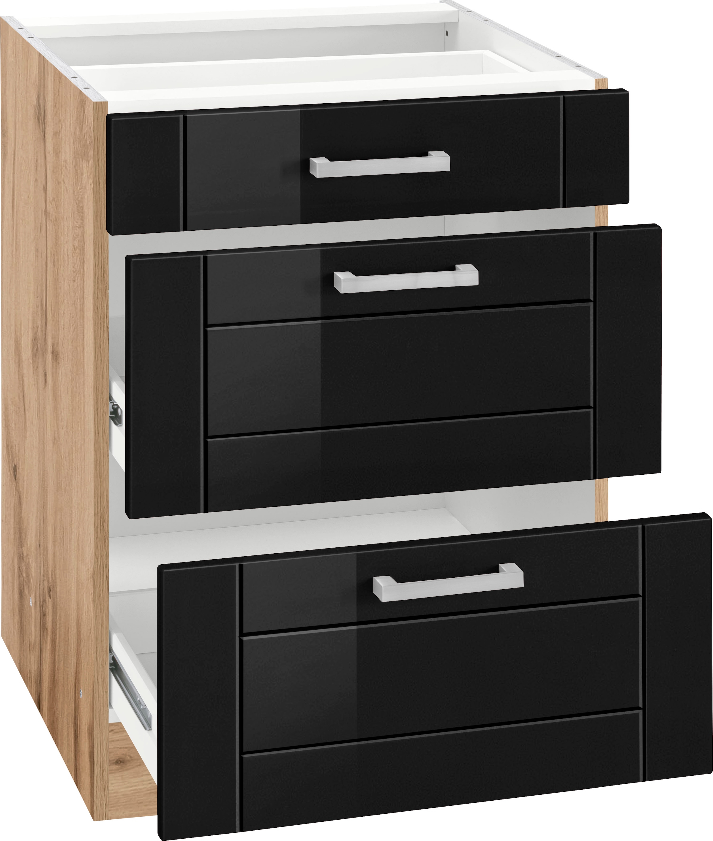 KOCHSTATION Auszugsunterschrank »KS-Tinnum« 60 cm breit, MDF-Fronten, Metallgriff, 1 Schubkasten, 2 Auszüge