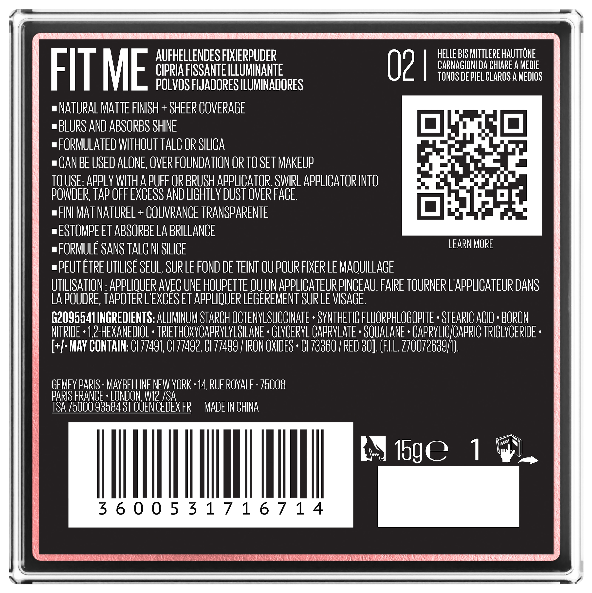 MAYBELLINE NEW YORK Puder »FIT ME LOOSE SETTING« mattiert, Unebenheiten kaschiert und das Make-up bis zu 16 Stunden