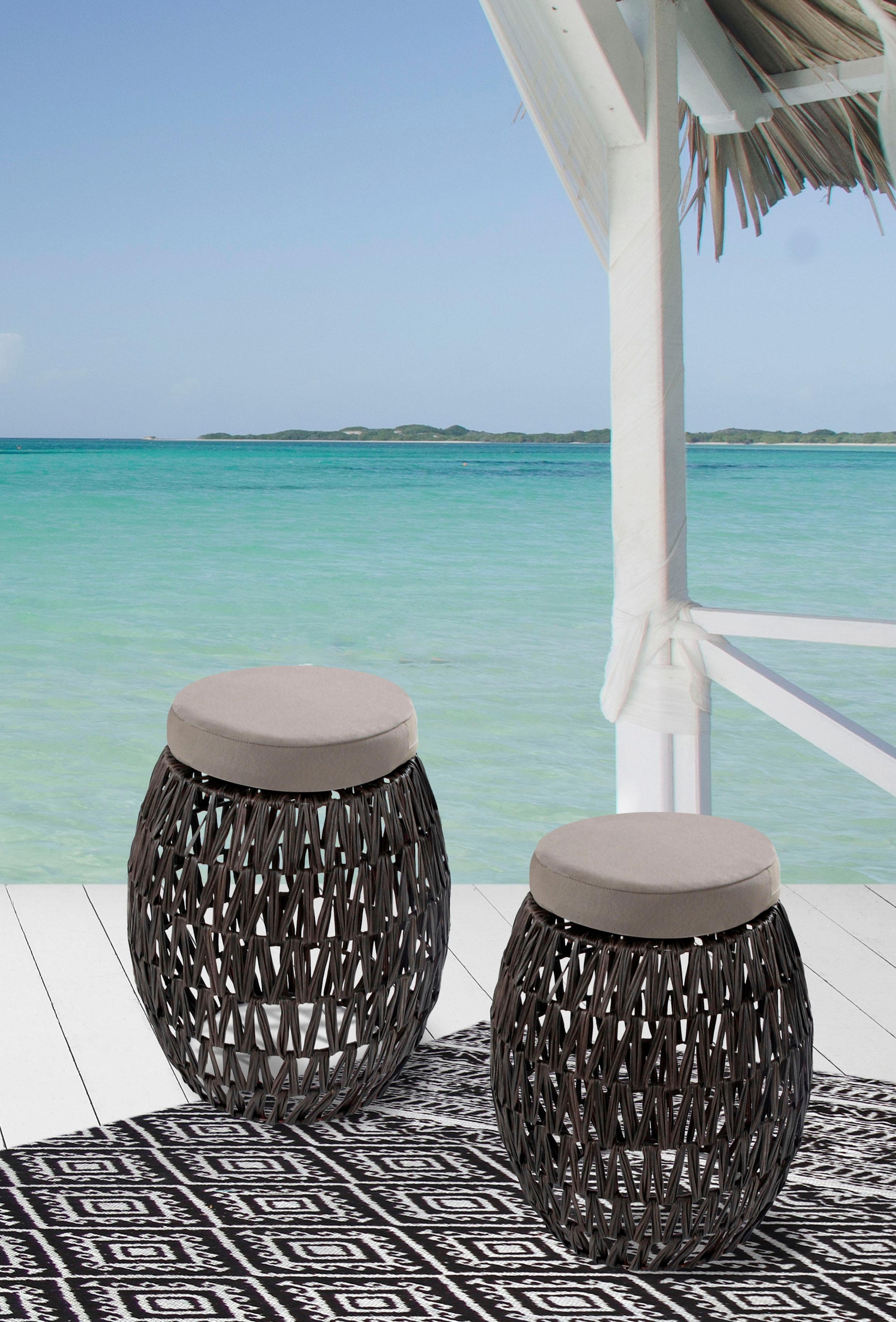 Kayoom Rattanstuhl »Stuhl / Hocker Alba Dunkelbraun, 2er-Set Rattan-Hocker, Bast-Optik«, 1 St., Unikat, in Handarbeit gefertigt, Sitzfläche mit dickem Kissen