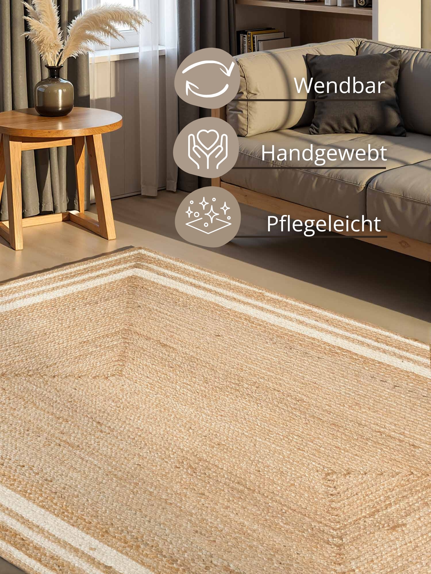 HANSE Home Teppich »Looma Juteteppich« rechteckig 7 mm Höhe Handgewebt, Jute Naturteppich, Boho, Wohnzimmer, Schlafzimmer