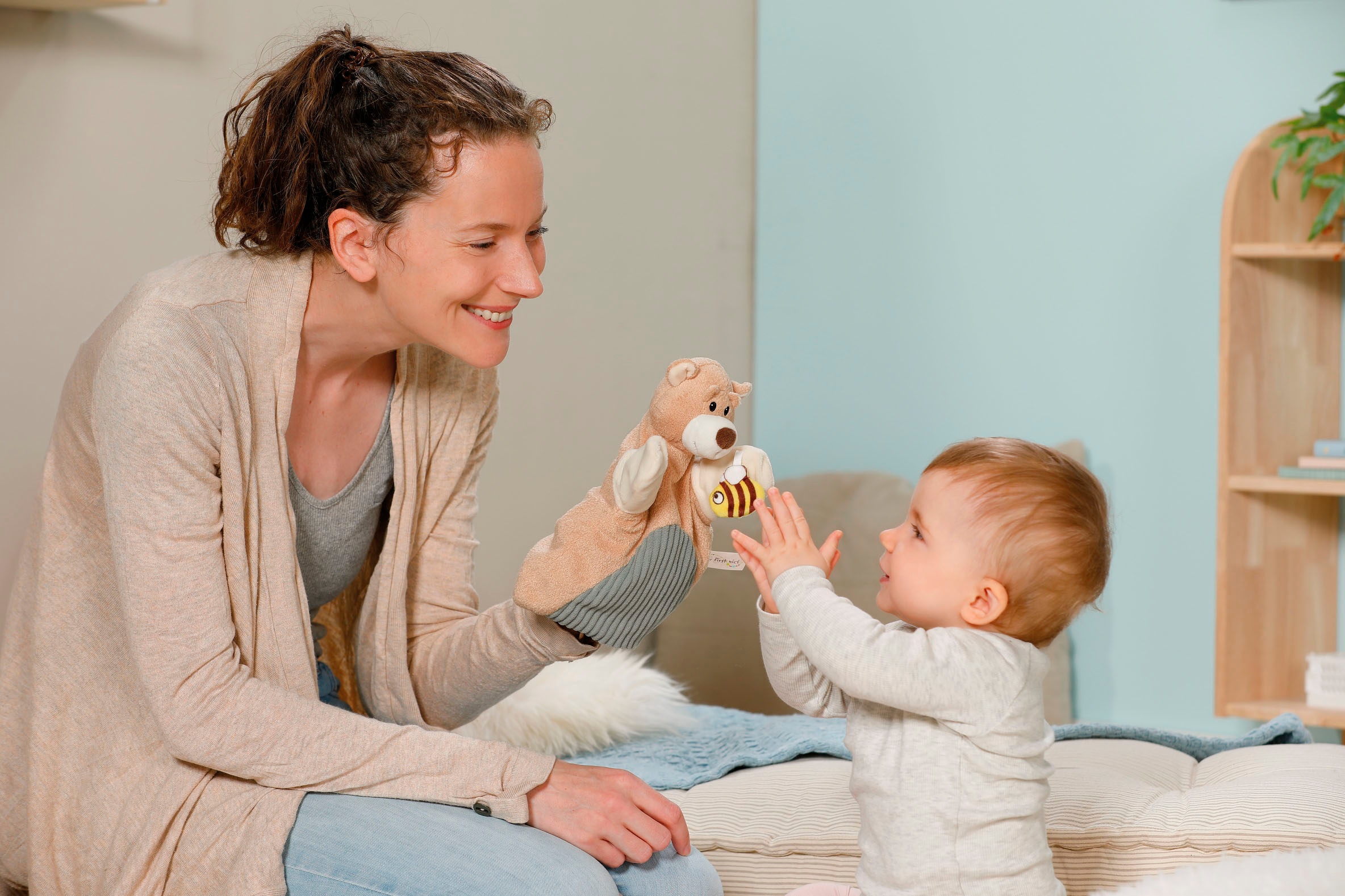 Nici Schmusetuch »My first NICI, Handpuppe Bär 2in1 26x25 cm«, sanfte Materialmix aus glattem und geripptem Plüsch