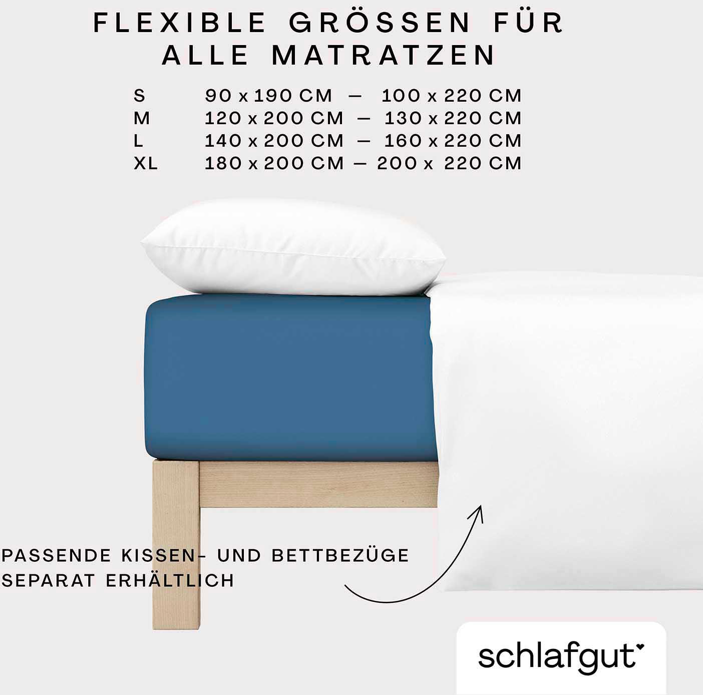 Schlafgut Spannbettlaken »PURE Bio-Baumwolle mit Elasthan, dehnbar blickdicht, straff, Bettlaken«, Laken für Matratzen bis 30cm Höhe, in 90x200, 140x200 oder 180x200 cm