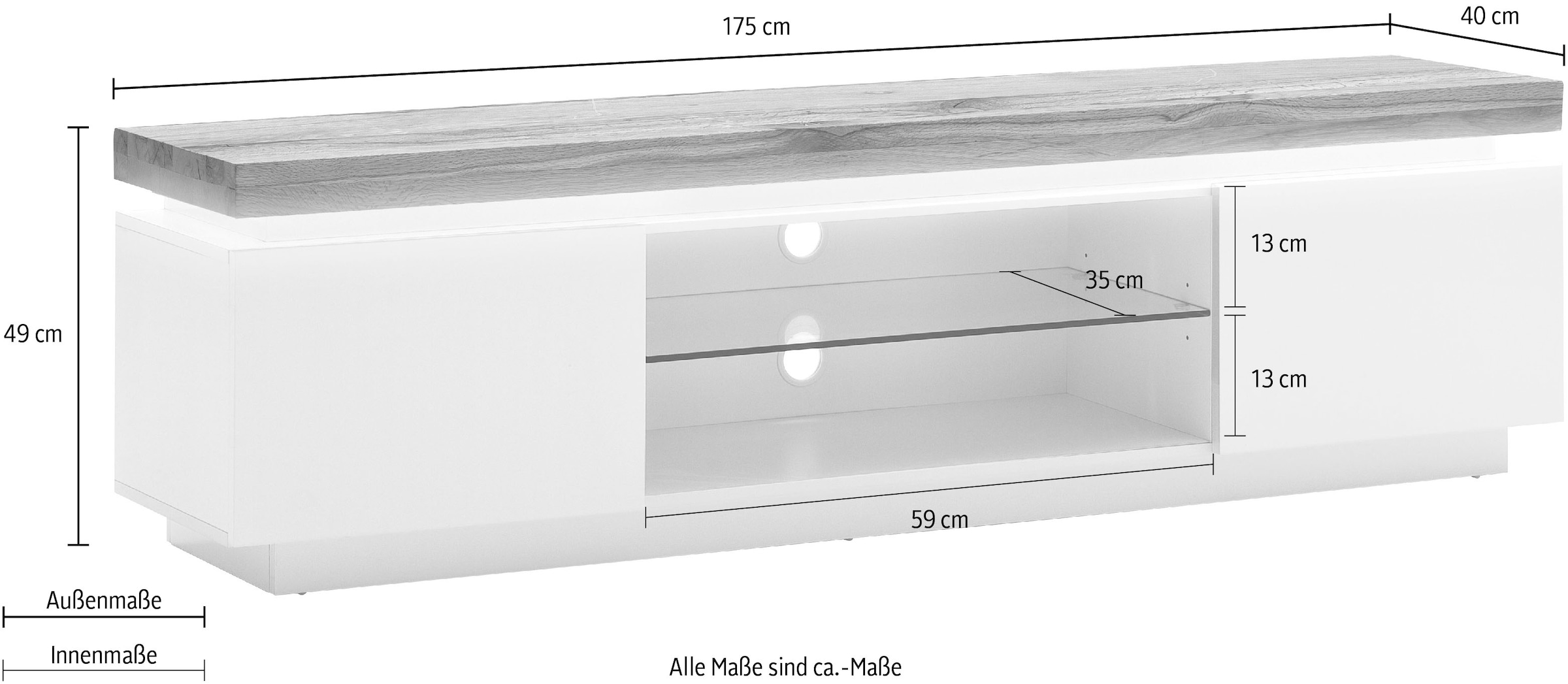 MCA furniture Lowboard »Romina«, mit LED Beleuchtung weiß dimmbar, inkl. Fernbedienung