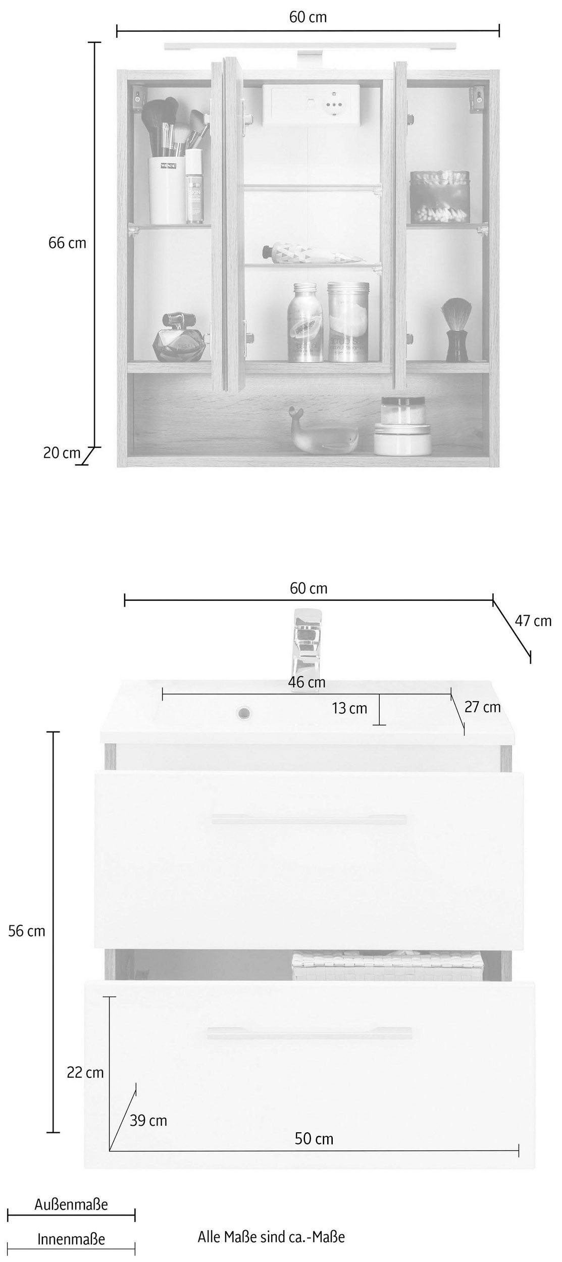 Badmöbel-Set Waschtisch Breite Spiegelschrank 60 online (2 bei MÖBEL St.), »Soria«, OTTO cm, HELD