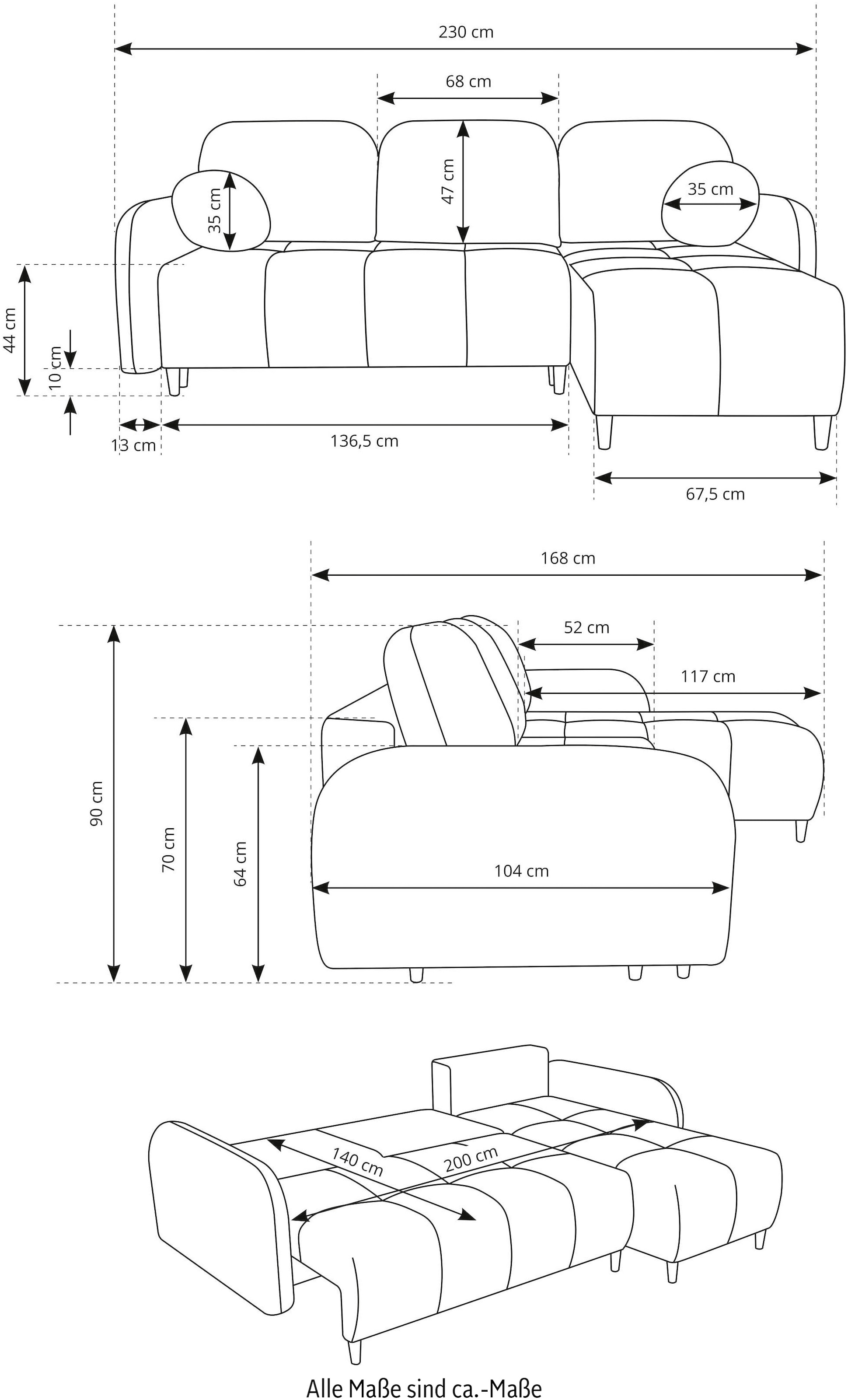 Leonique Ecksofa »BLAISE«, mit Bett-Funktion (Liegefläche 140/200 cm), Zier- und Rückenkissen