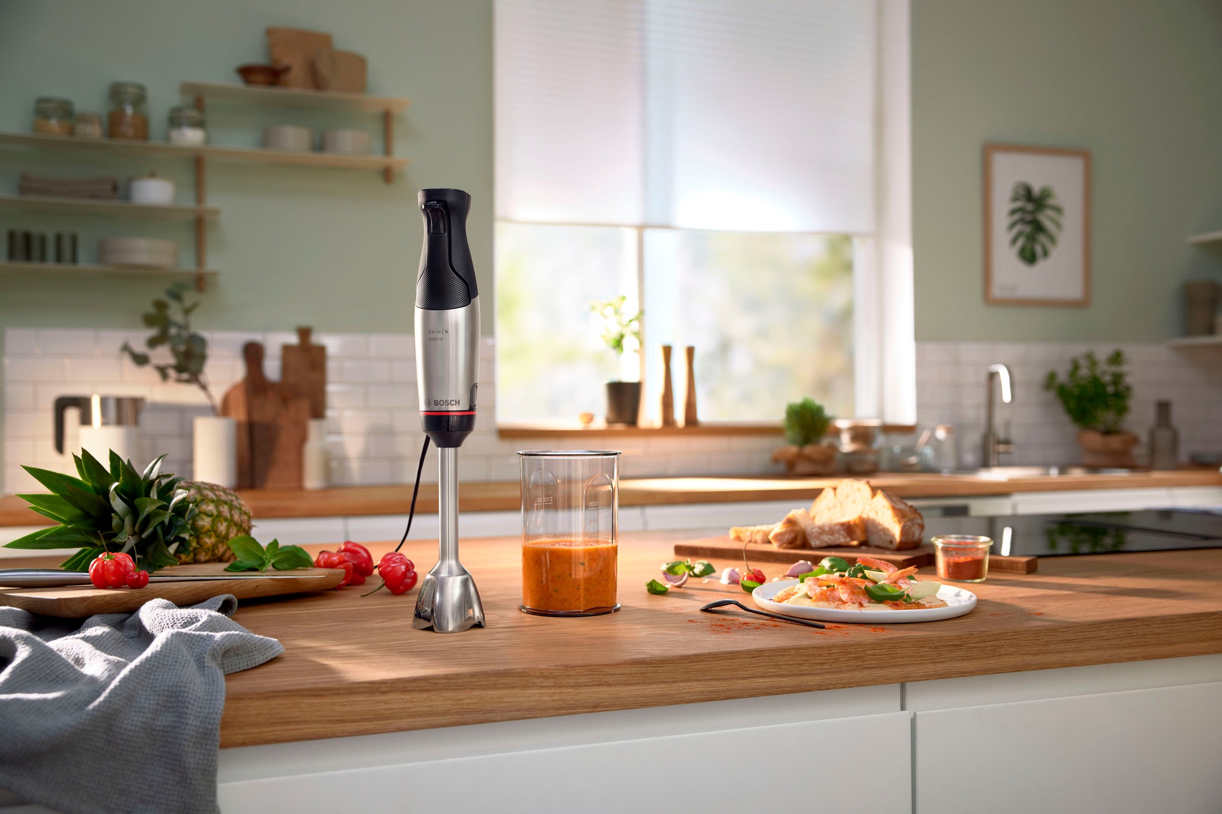 BOSCH Stabmixer »ErgoMaster Serie 6 MSM6M610, 4 Klingen, Mixfuß Edelstahl, schwarz«, 1000 W, Becher, luftgekühlter Motor, Keramikkupplung, 10 J Motorgarantie