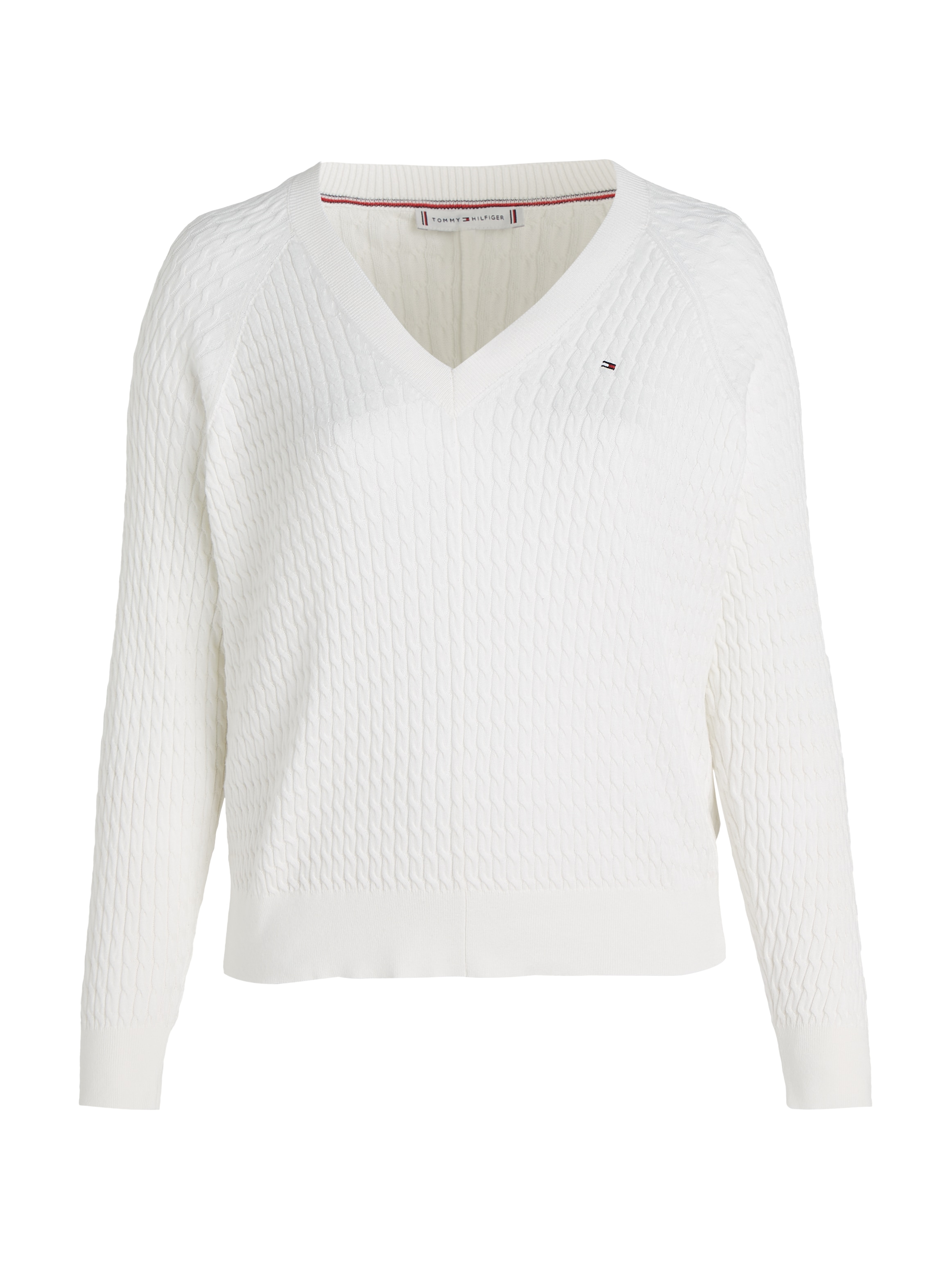 bei Logostickerei SWEATER«, mit V-Ausschnitt-Pullover CABLE »CRV Hilfiger CO online Curve Tommy OTTO V-NK