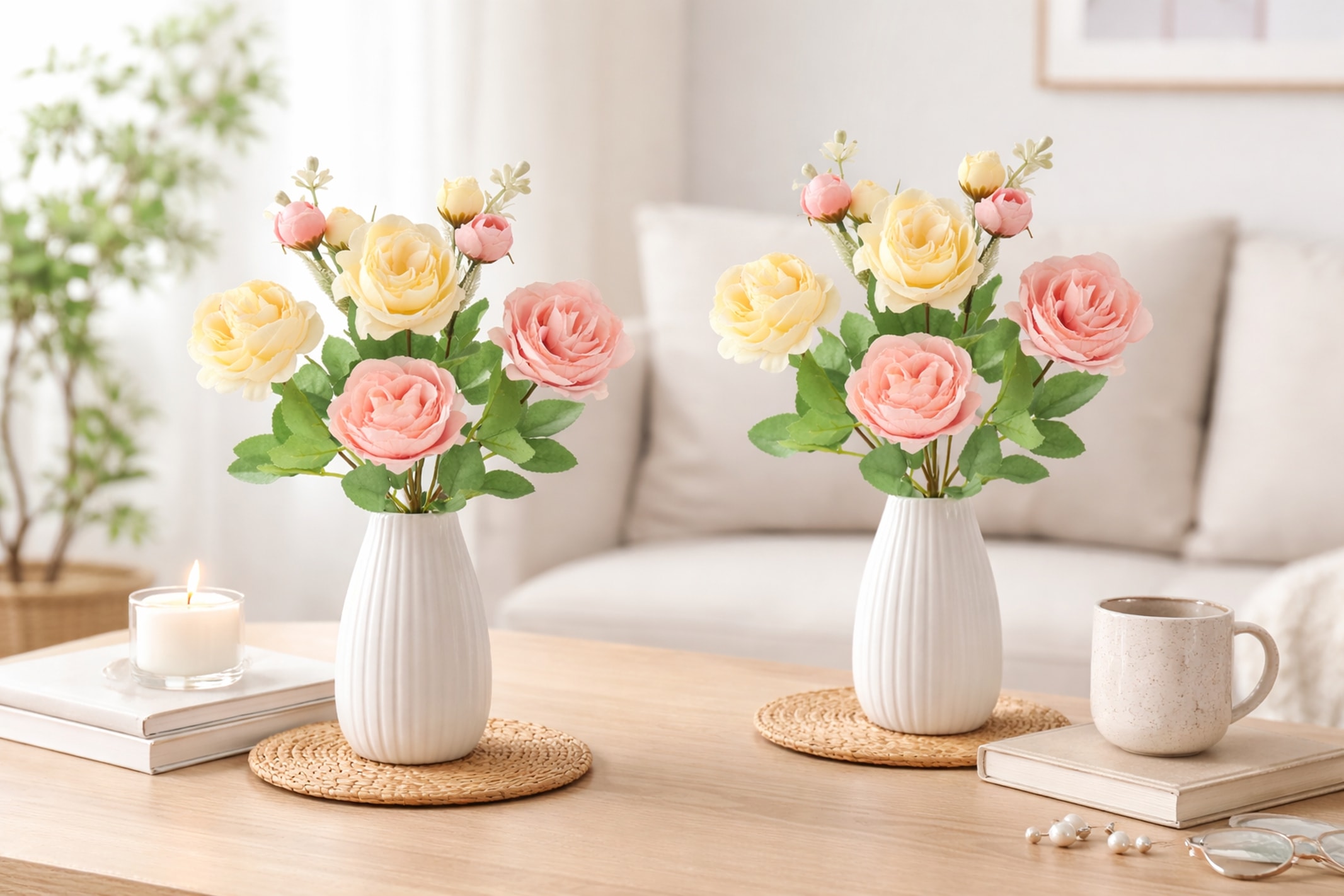 I.GE.A. Kunstblume »Künstlicher Rosenstrauß« 2er Set Hochwertige Kunstrosen 31 cm Realistische Deko Rosen Dekoblume